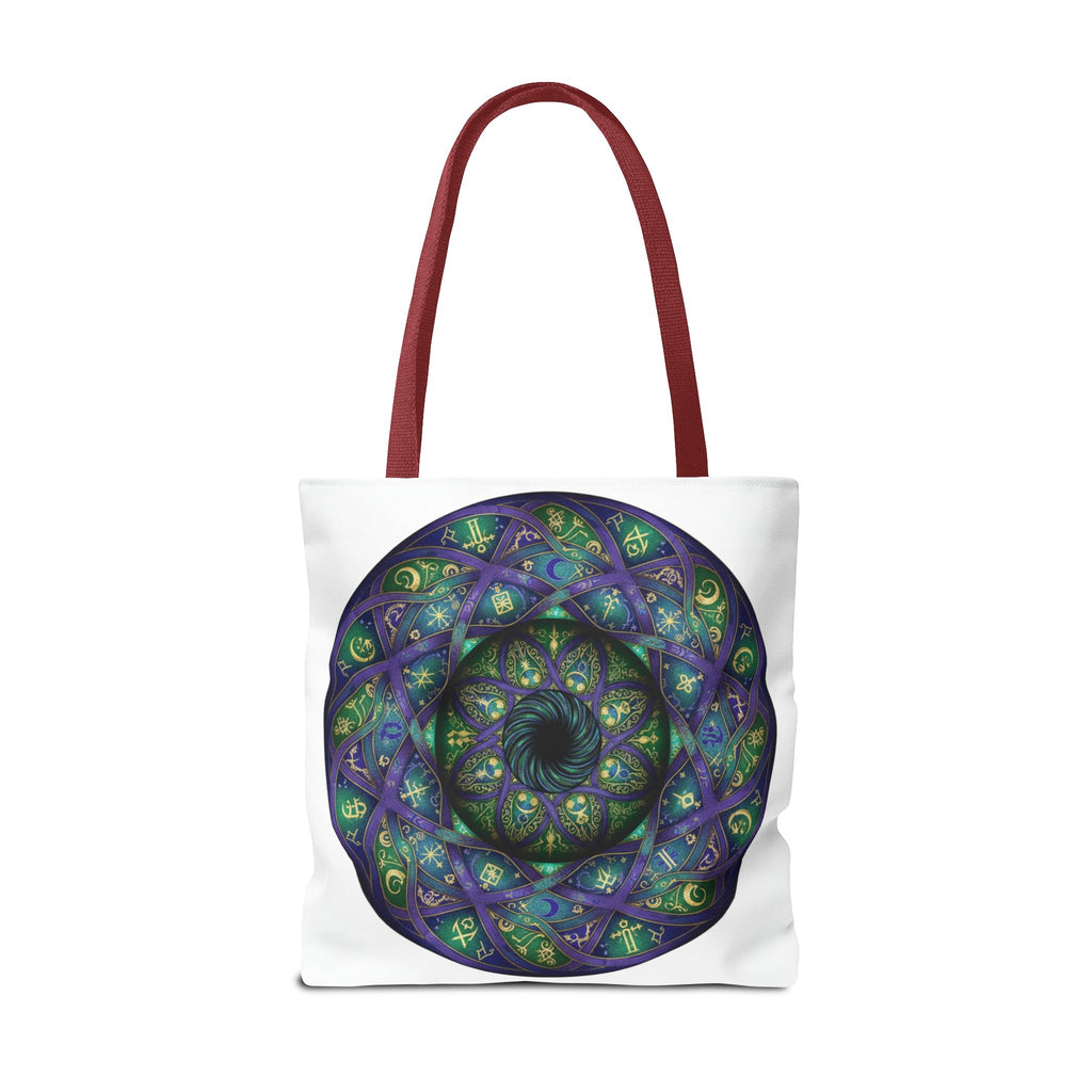 Mystic Mandala Tote Bag — Purple Green Spiral All-Over Print