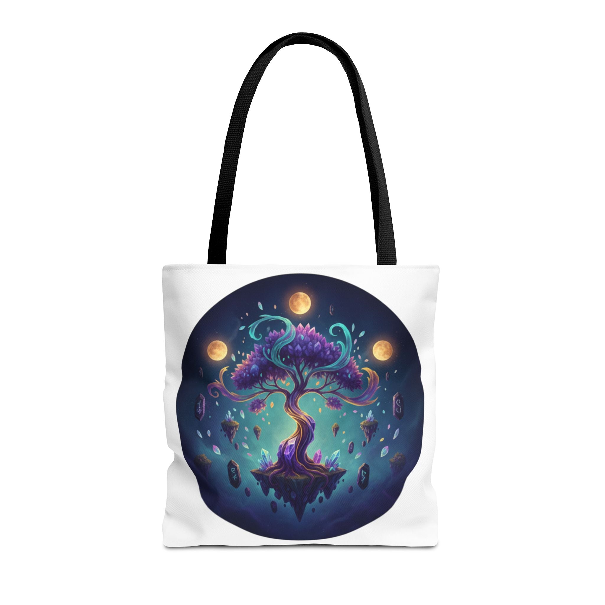 Mystic Floating Tree Tote Bag — Cosmic Moonlight Illustration All-Over Print