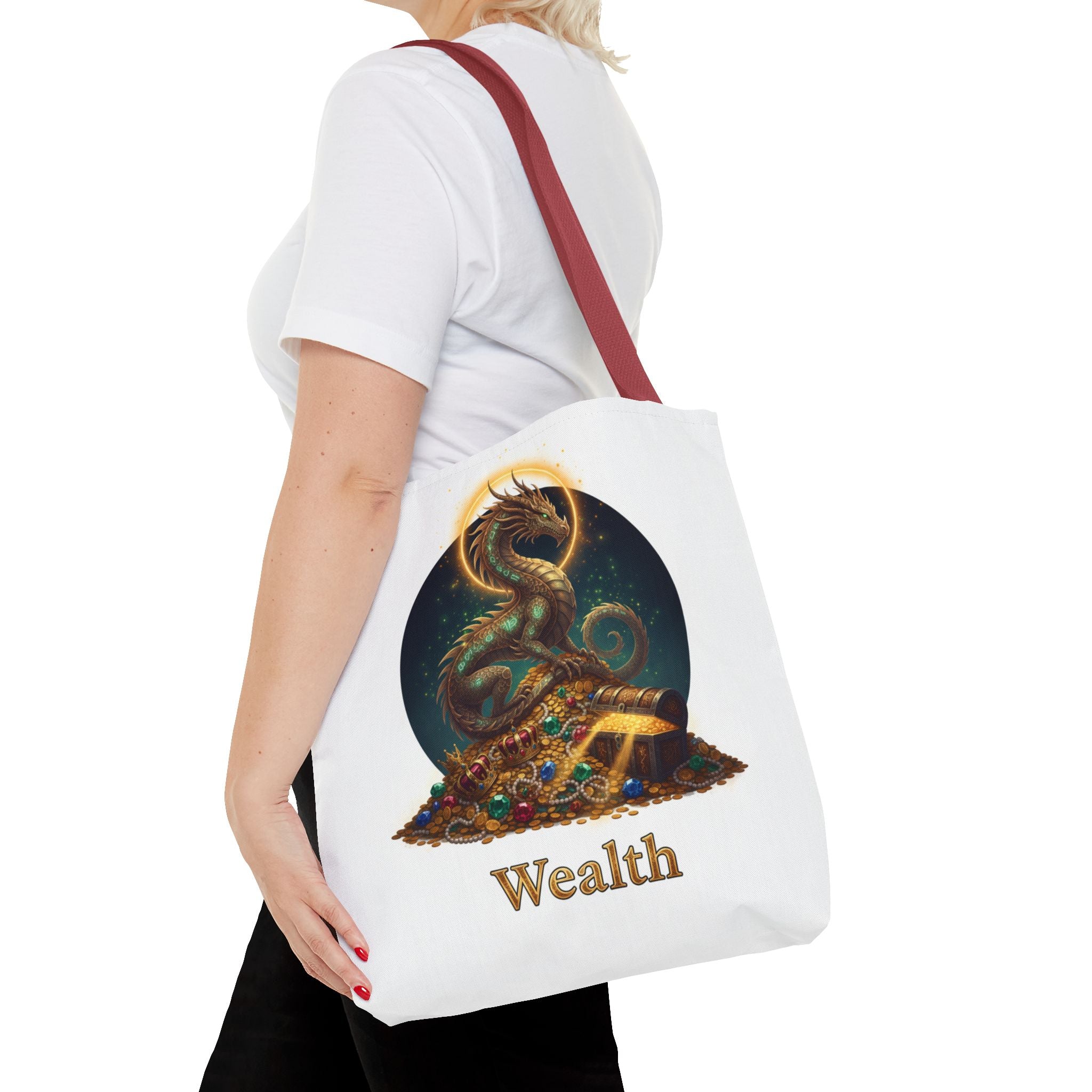 Wealth Dragon Tote Bag — Fantasy Dragon Treasure Illustration Tote