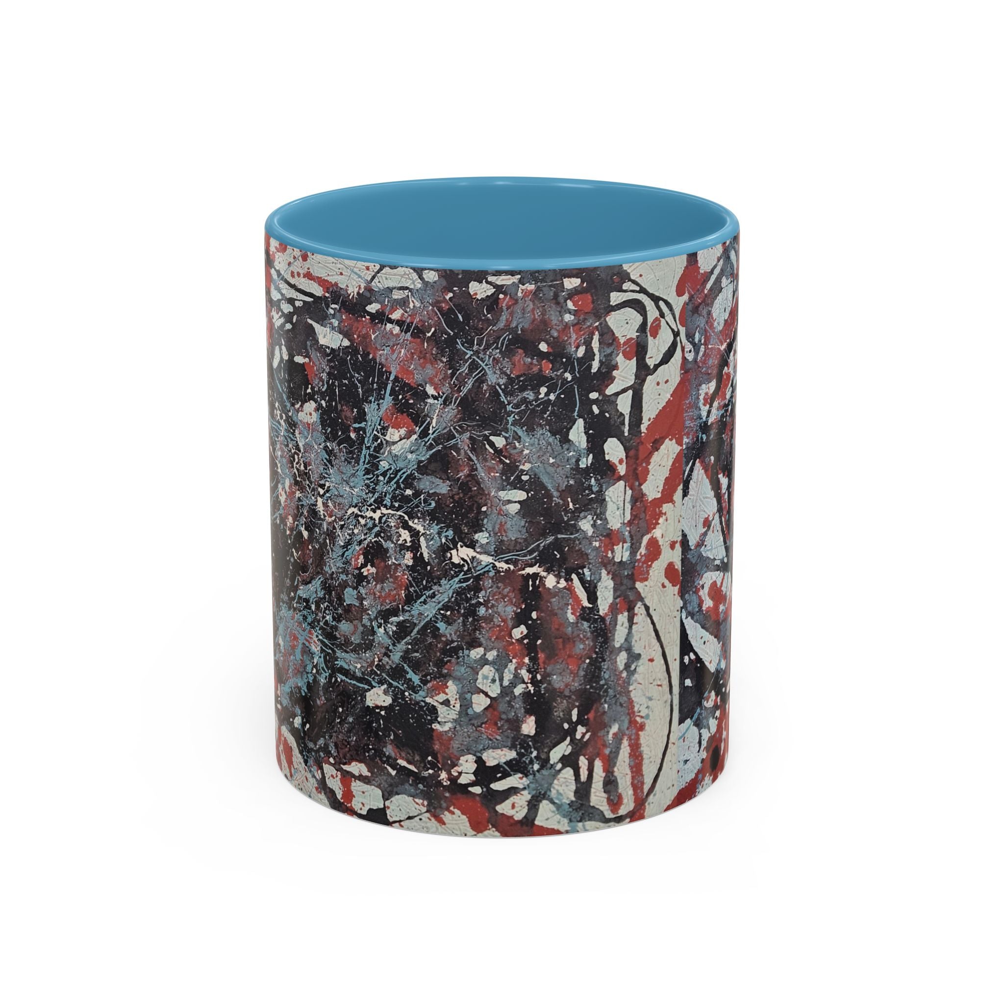 Abstract Splatter Accent Coffee Mug — Red, Black & White Artistic Design (11/15oz)