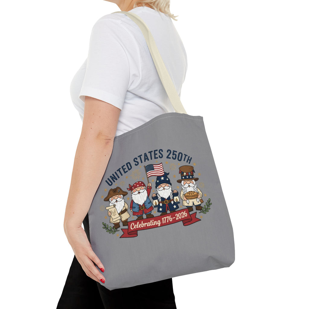 United States 250th Tote Bag — Celebrating 1776–2026 Patriotic Gnome Design