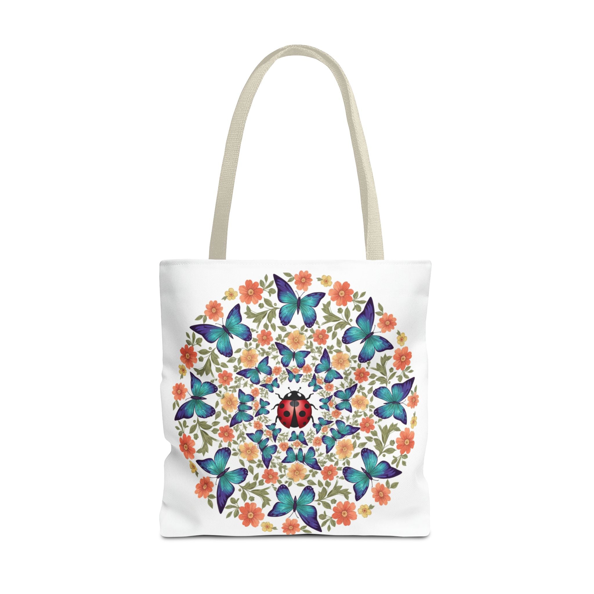 Butterfly & Ladybug Floral Tote Bag – Boho Mandala AOP Beach & Market Bag