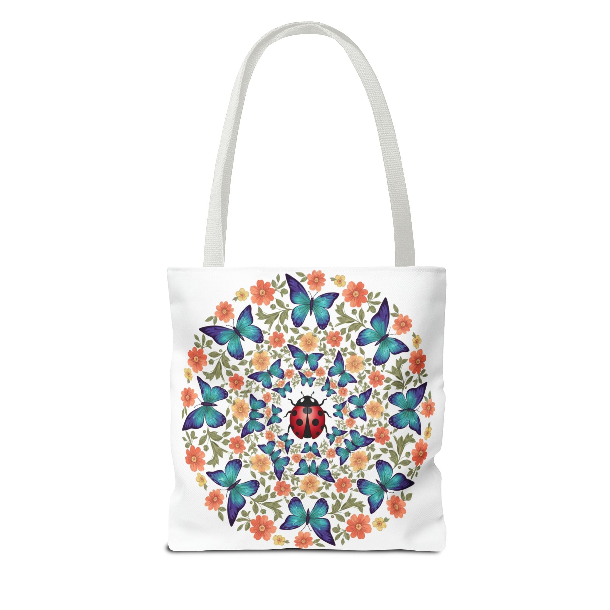 Butterfly & Ladybug Floral Tote Bag – Boho Mandala AOP Beach & Market Bag