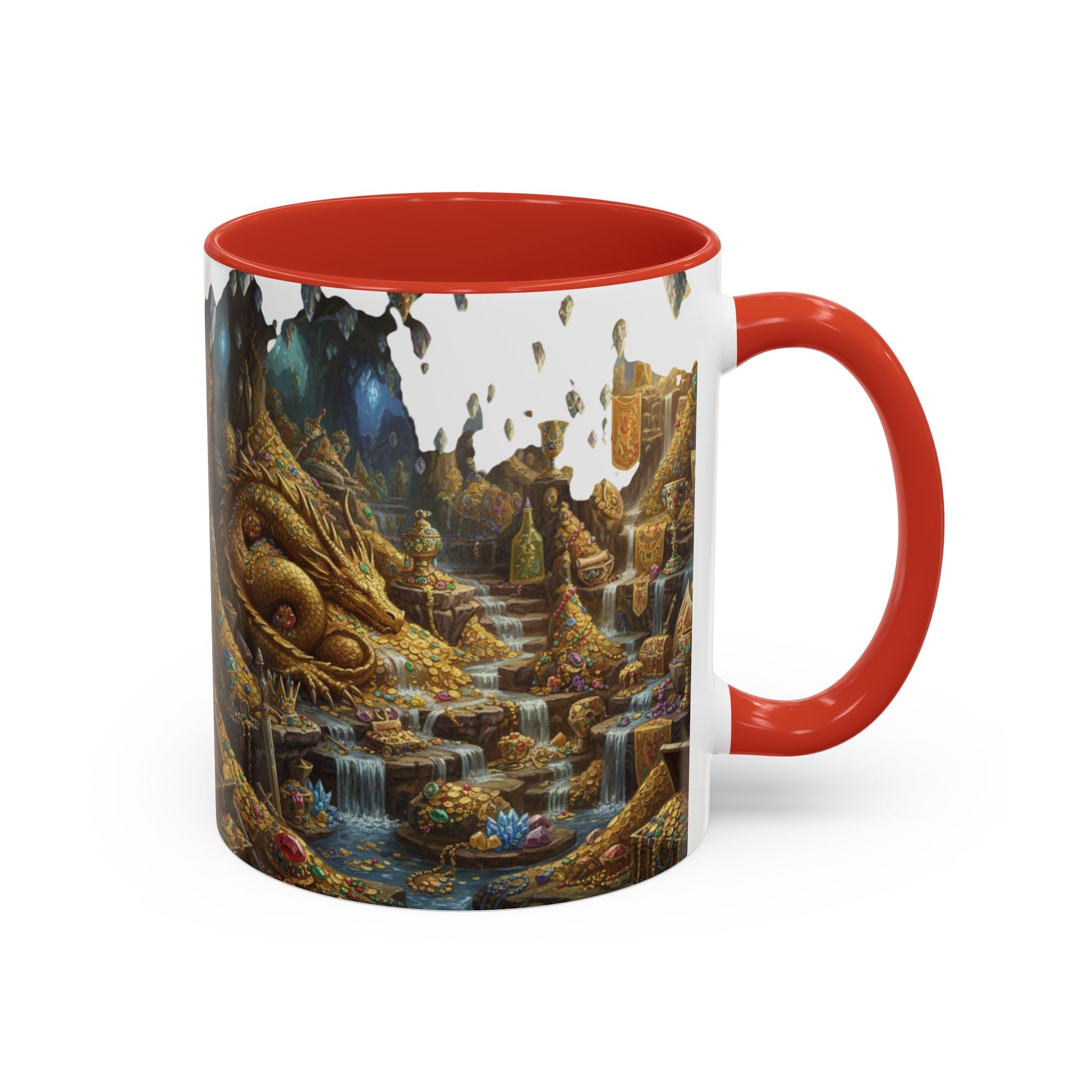 Dragon Hoard Accent Coffee Mug — Fantasy Treasure Landscape (11/15 oz)