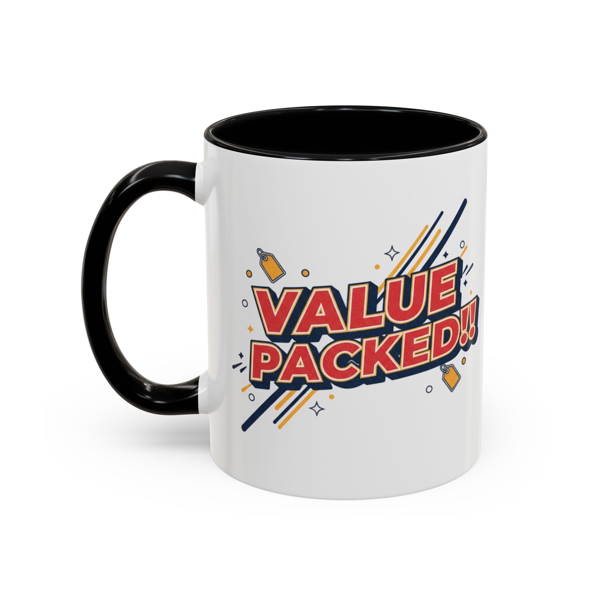 Value Packed!! Accent Coffee Mug — Bold Retro Comic Graphic (11/15 oz)