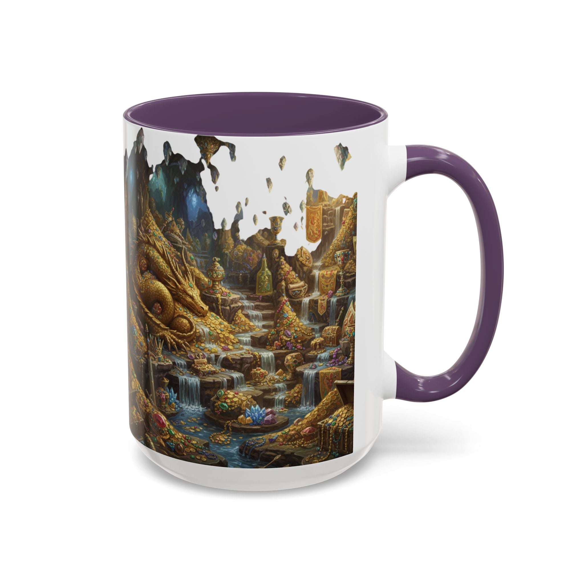 Dragon Hoard Accent Coffee Mug — Fantasy Treasure Landscape (11/15 oz)