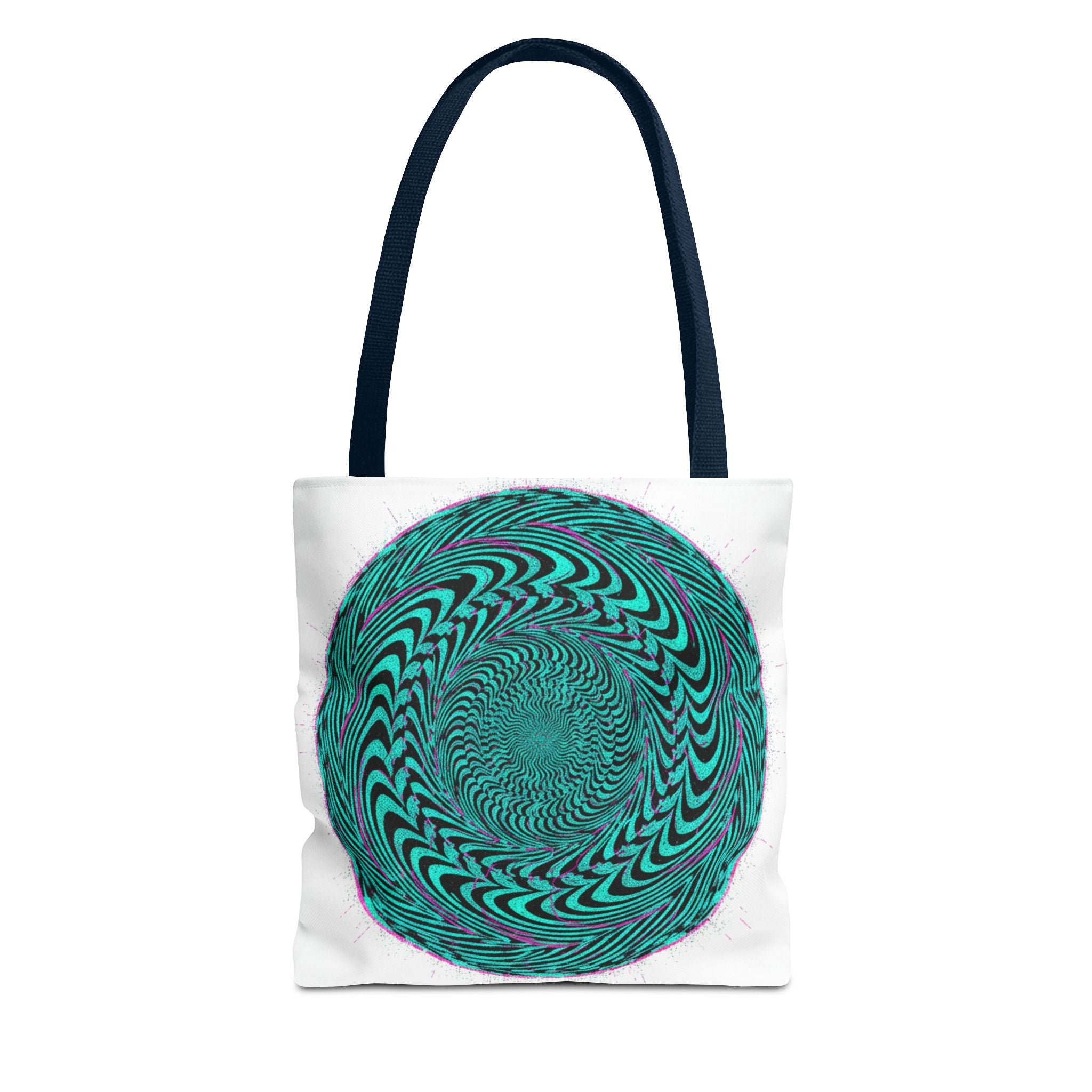 Psychedelic Spiral Tote Bag — Teal Optical Illusion All-Over Print