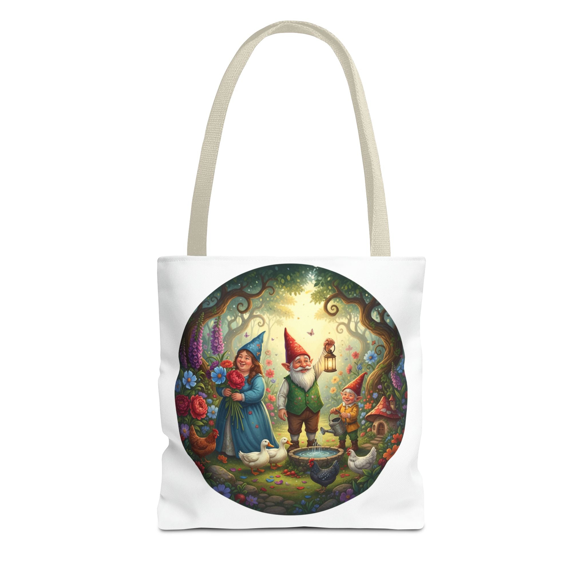 Gnome Garden Tote Bag — Whimsical Fairy Tale Circle Art