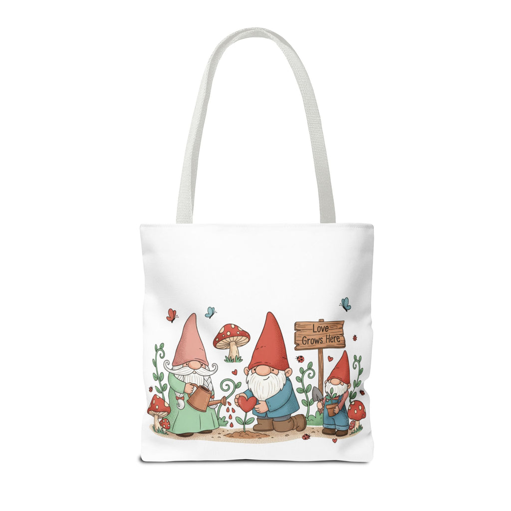 Gnome Garden Tote Bag — Cute Gardening Gnomes "Love Grows Here" Canvas Tote