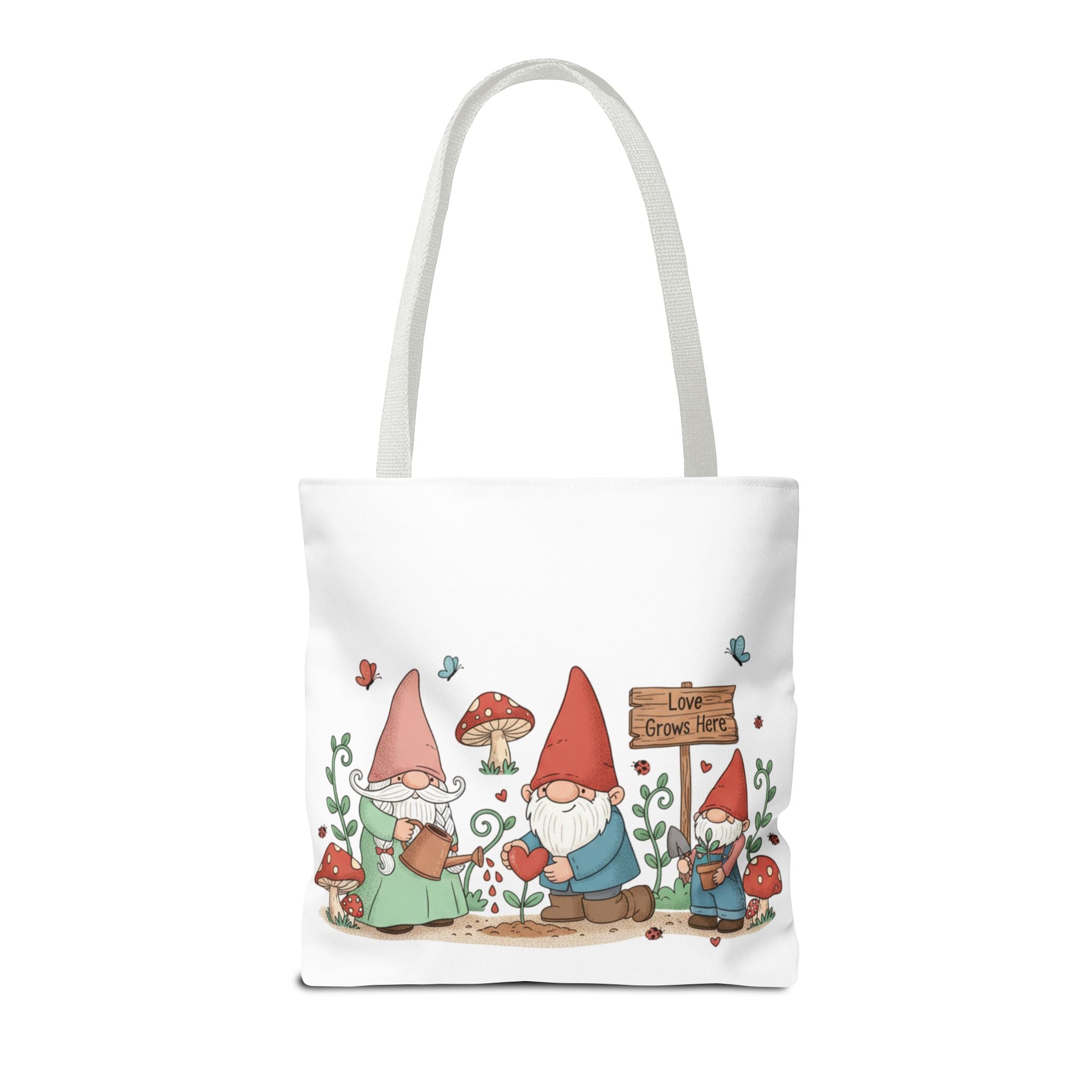 Gnome Garden Tote Bag — Cute Gardening Gnomes "Love Grows Here" Canvas Tote