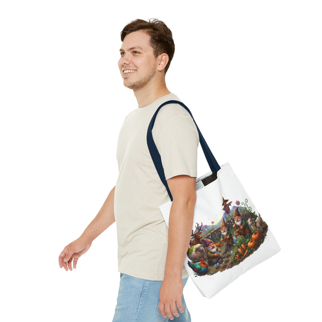 Gnome Garden Tote Bag — Whimsical Gnome & Pumpkin Illustration AOP Tote