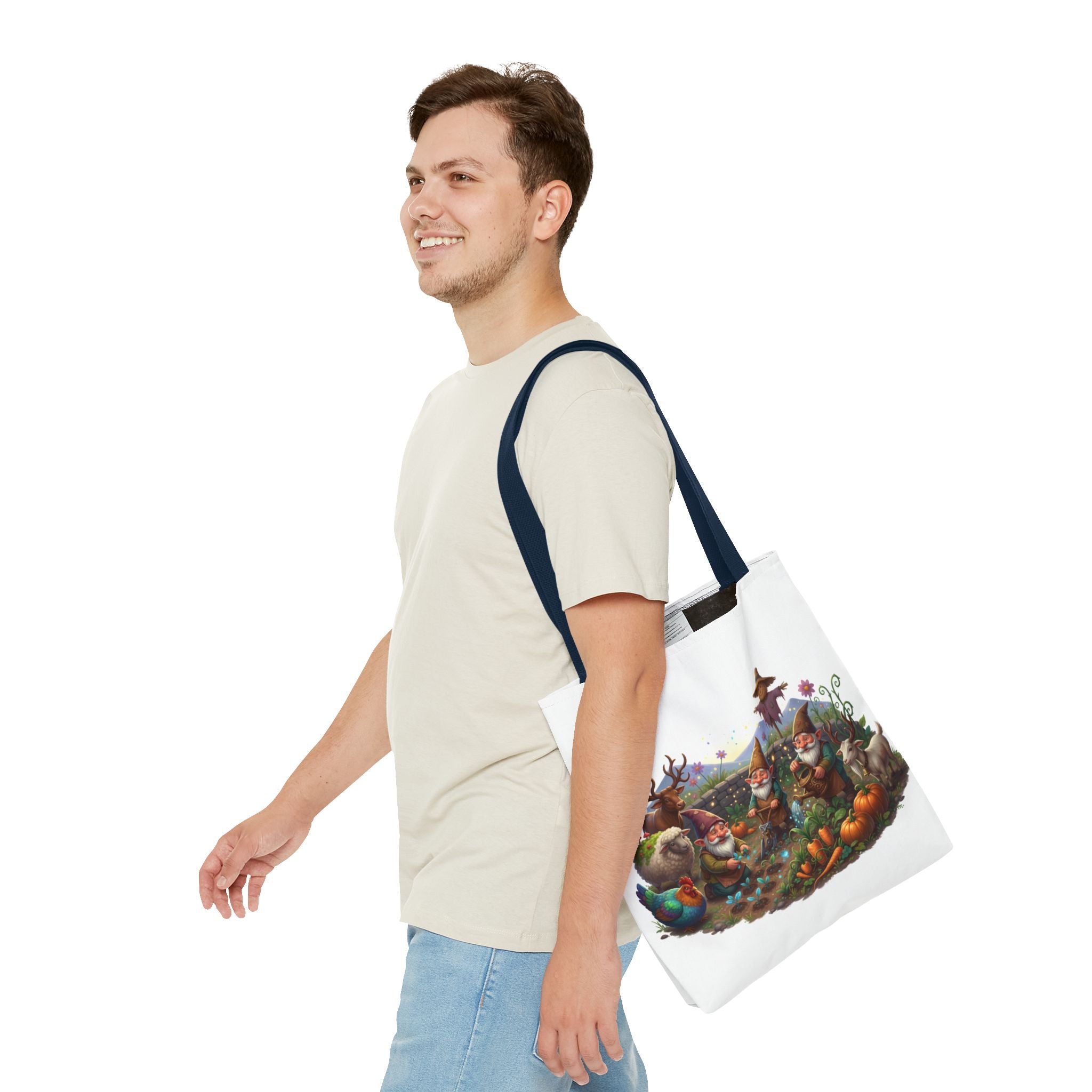 Gnome Garden Tote Bag — Whimsical Gnome & Pumpkin Illustration AOP Tote