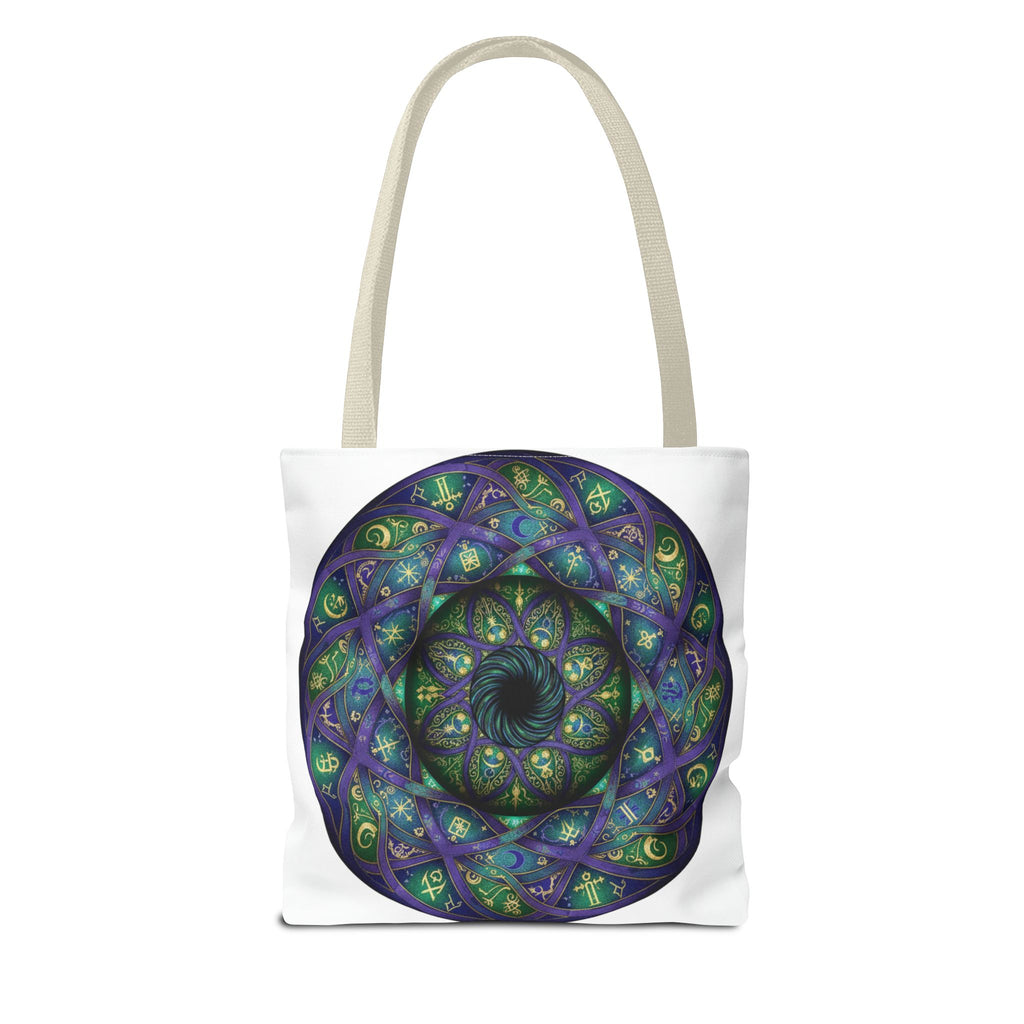 Mystic Mandala Tote Bag — Purple Green Spiral All-Over Print