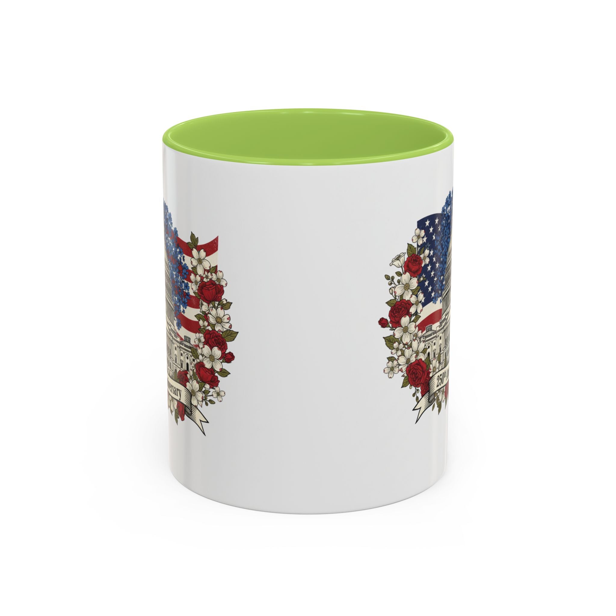 Capitol 250th Anniversary Accent Coffee Mug – Patriotic American Flag Floral Design (11/15oz)