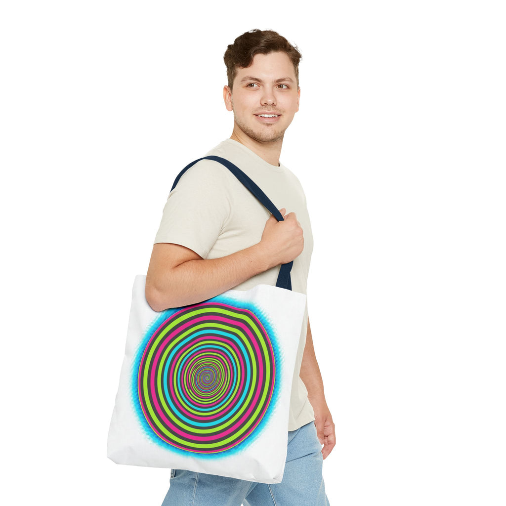Psychedelic Spiral Tote Bag — Colorful Vortex All-Over Print Tote