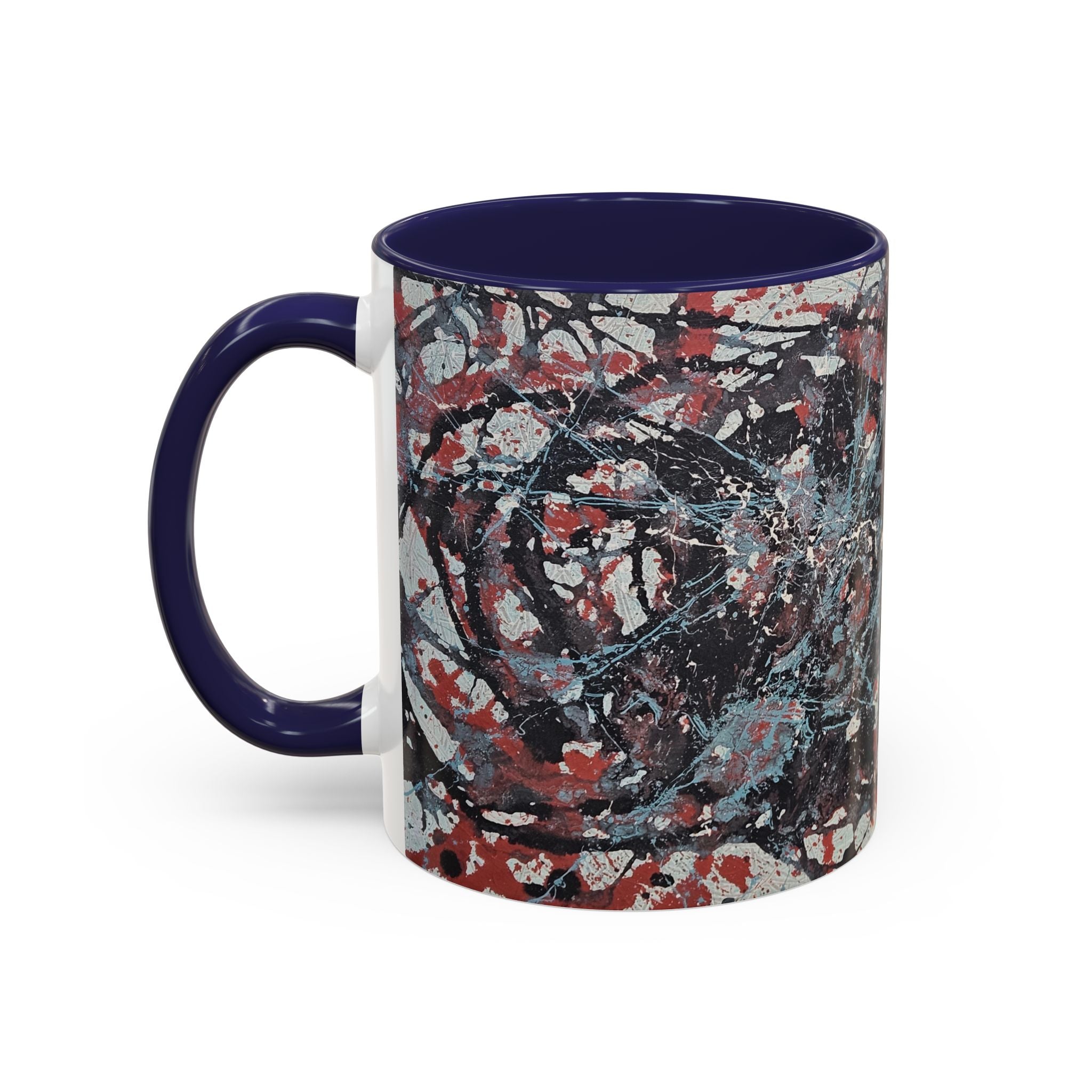Abstract Splatter Accent Coffee Mug — Red, Black & White Artistic Design (11/15oz)
