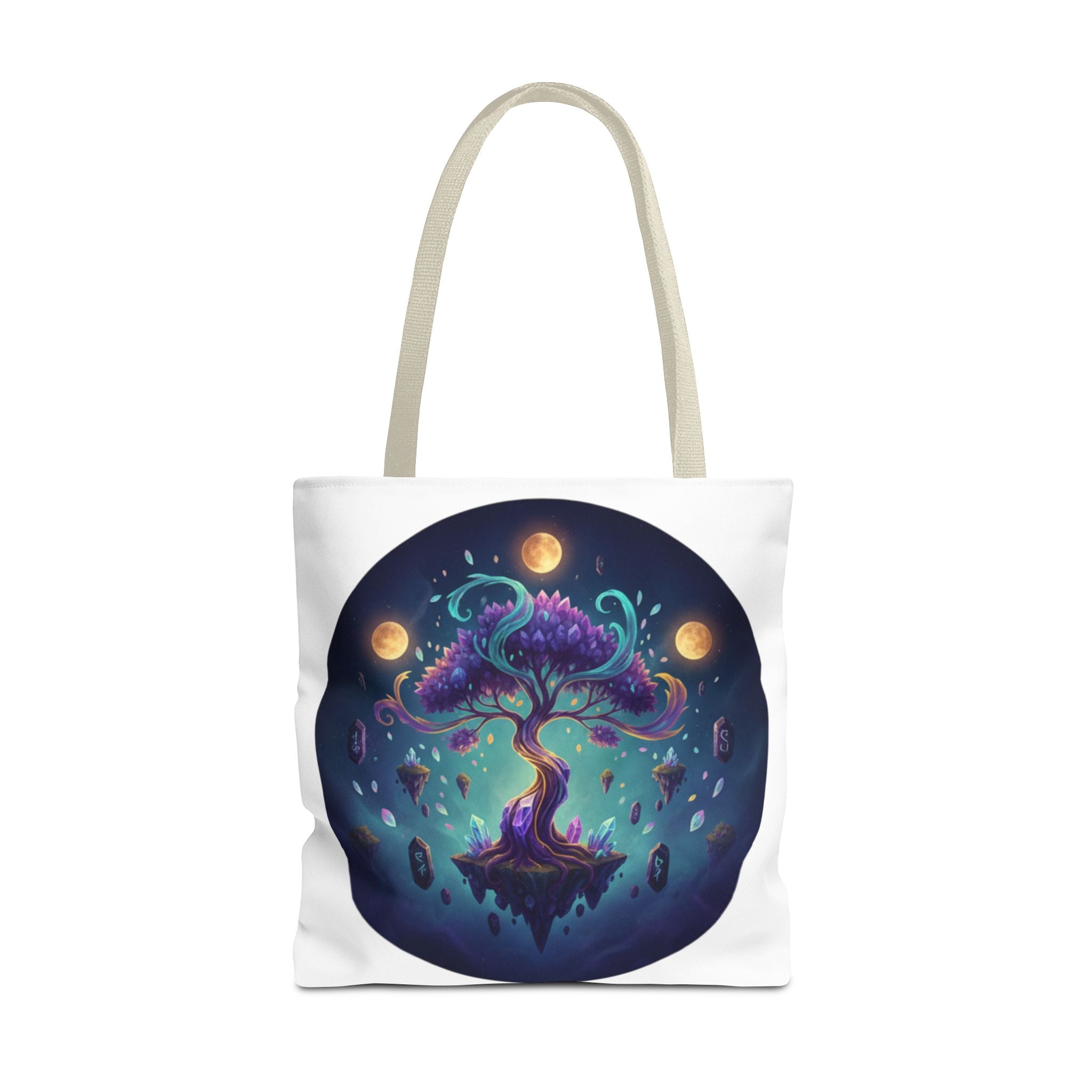 Mystic Floating Tree Tote Bag — Cosmic Moonlight Illustration All-Over Print