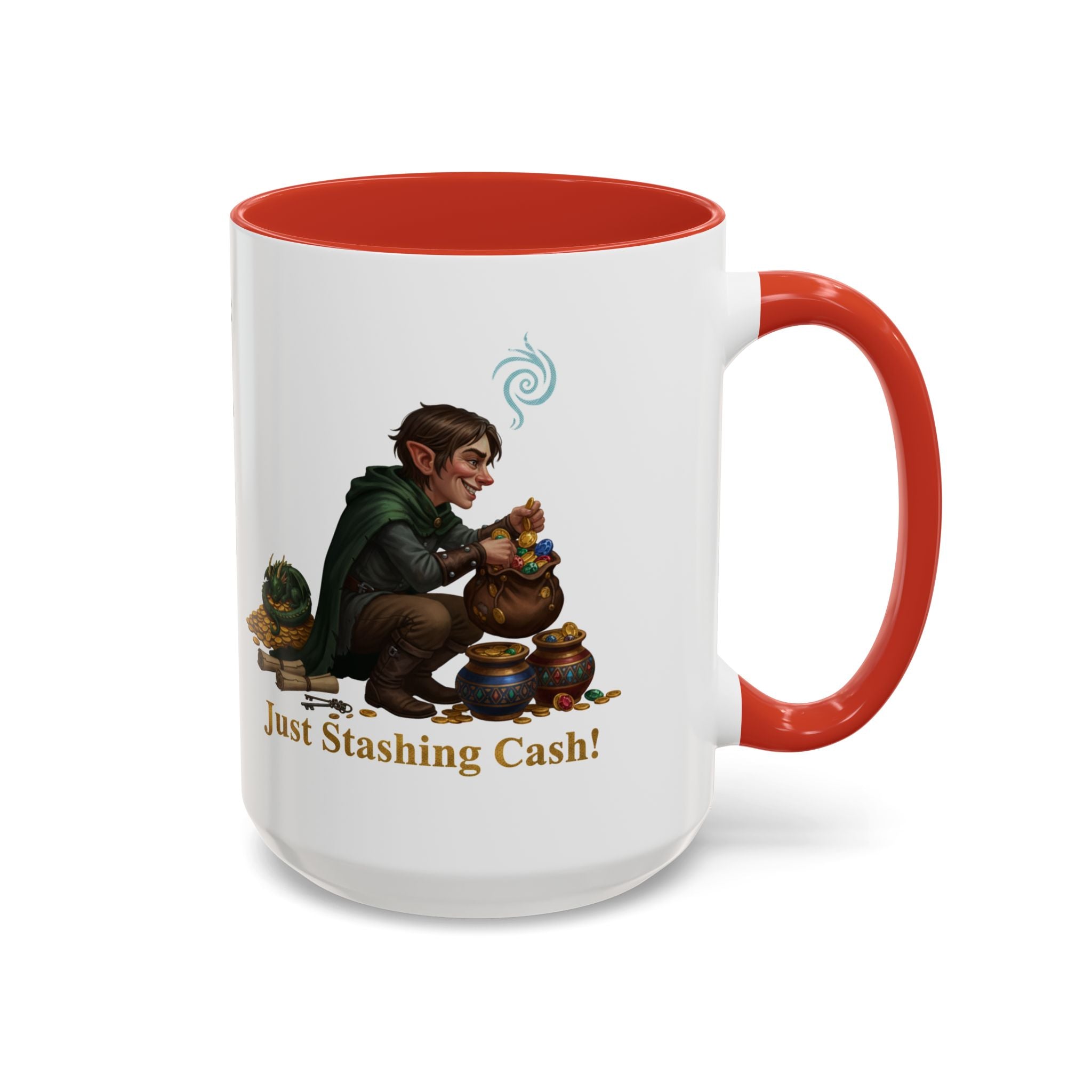 Accent Coffee Mug — "Just Stashing Cash!" Fantasy Gnome Money Mug (11/15oz)
