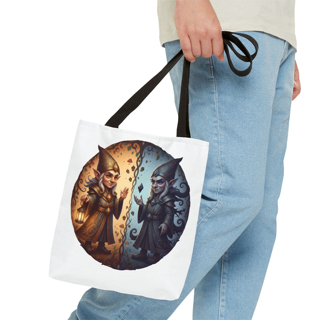 Gnome Duality Tote Bag — Day & Night Fantasy Illustration
