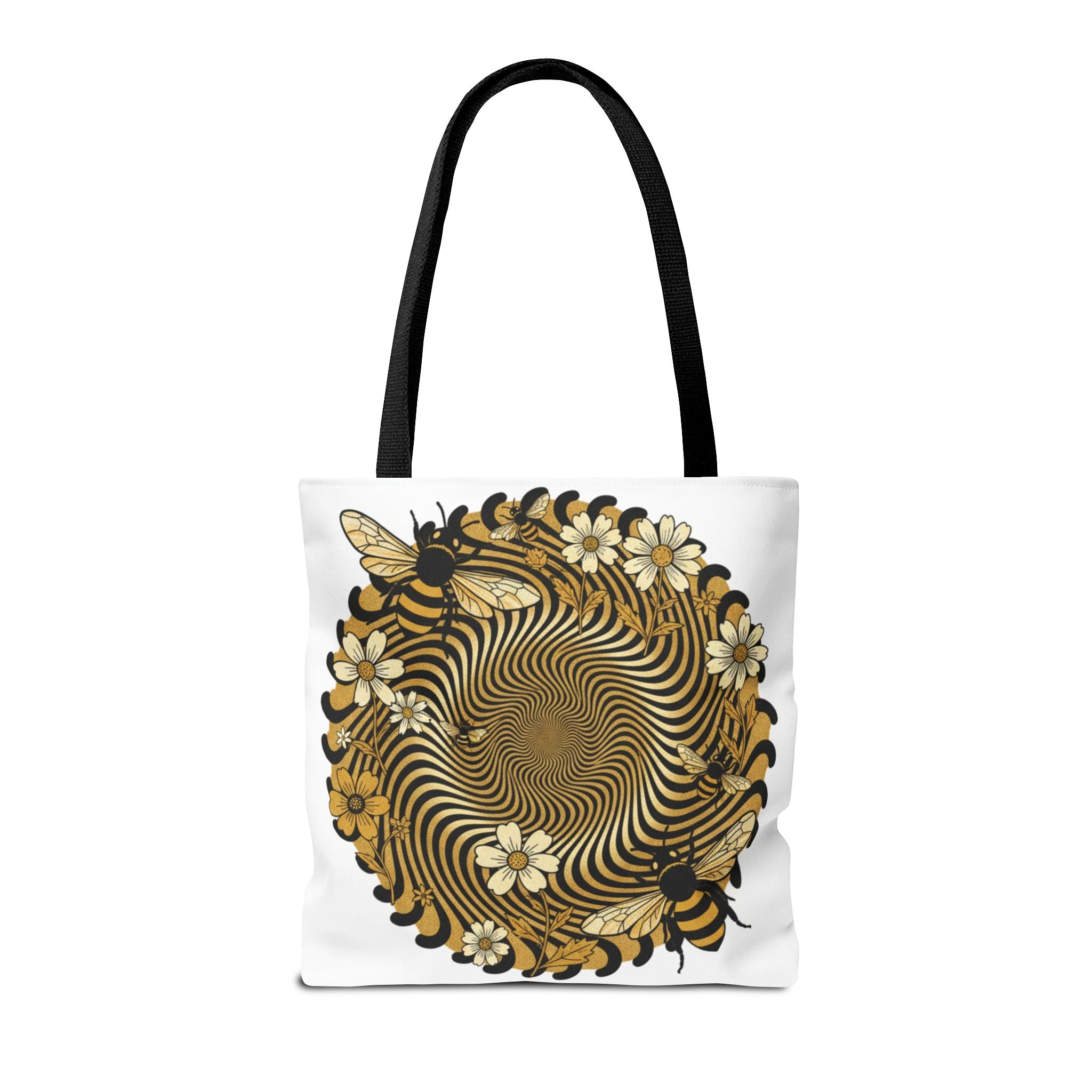Bee Floral Spiral Tote Bag — Vintage Honeybee Floral Swirl Design
