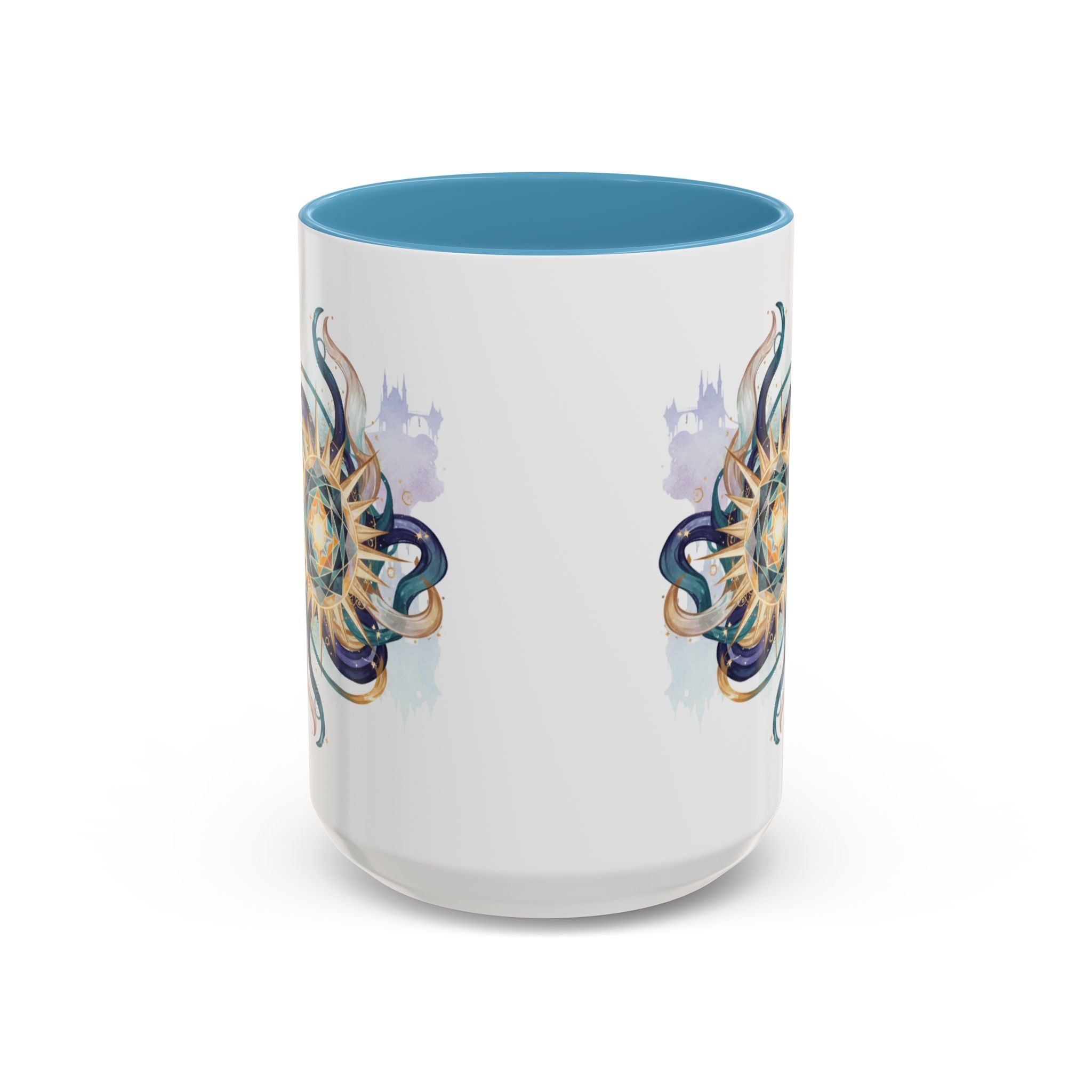 Celestial Nautilus Accent Coffee Mug — Ocean Sun Compass Art (11/15oz)