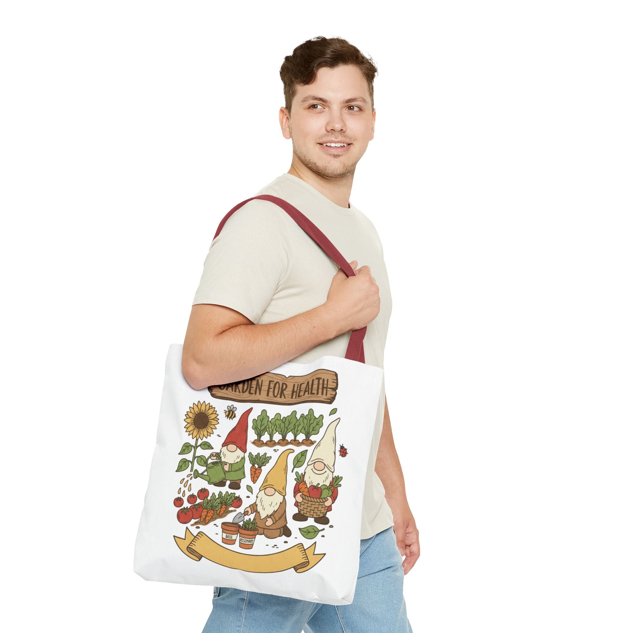Garden Gnome Tote Bag - "Garden For Health" Cute Eco Shopper