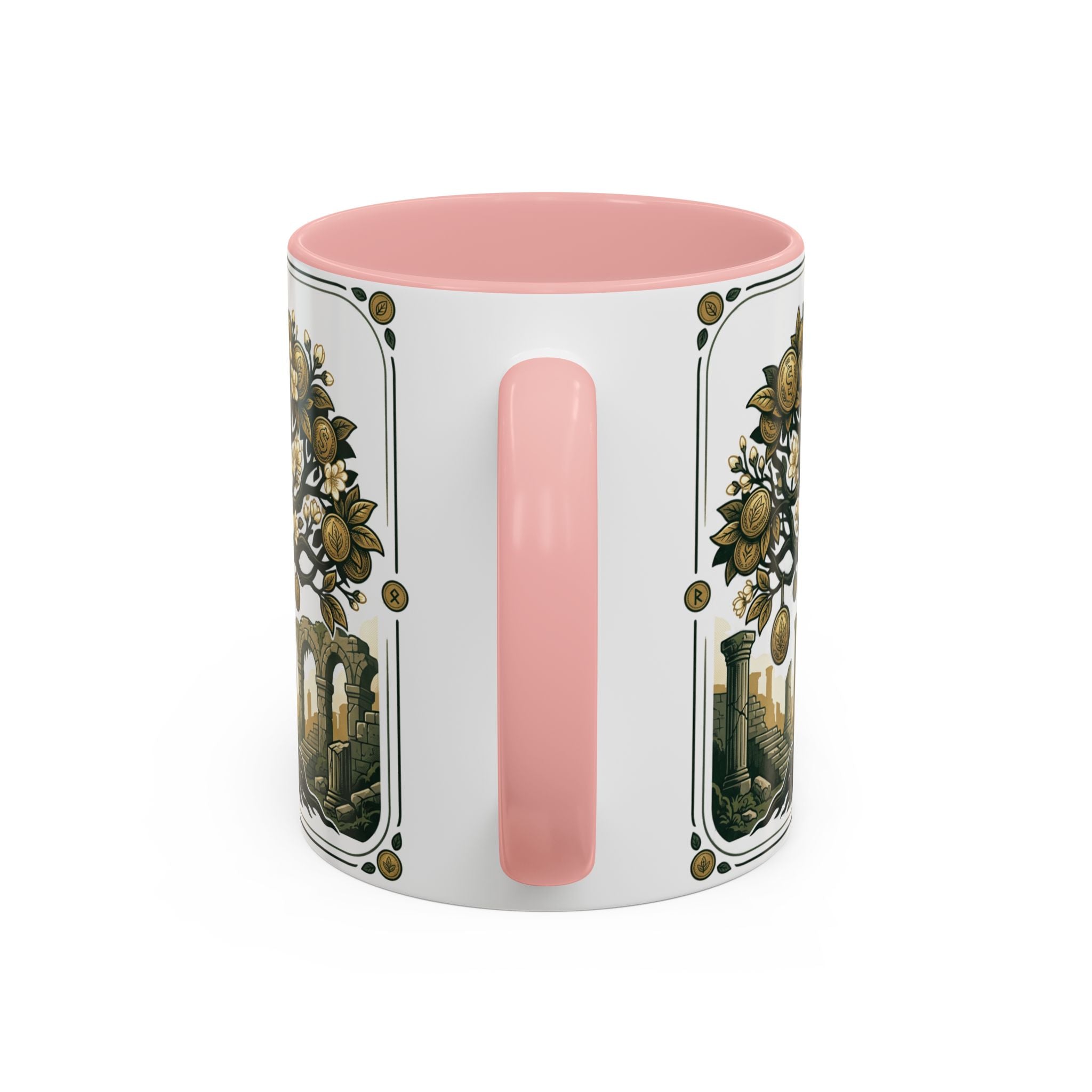 Ornate Tree of Coins Coffee Mug — Gold Ruins Accent Ceramic Mug (11/15oz)
