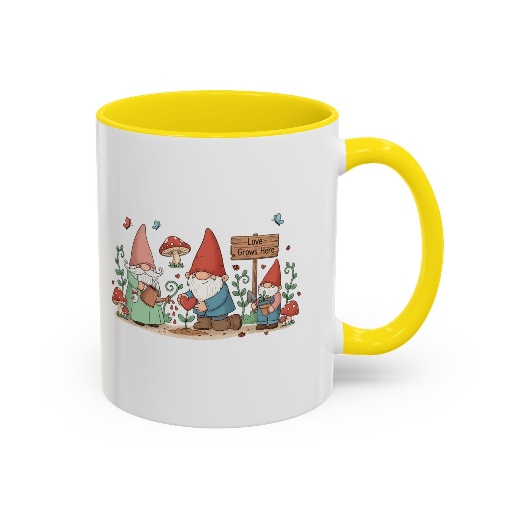 Gnome Garden Coffee Mug — Cute ‘Love Grows Here’ Accent Mug