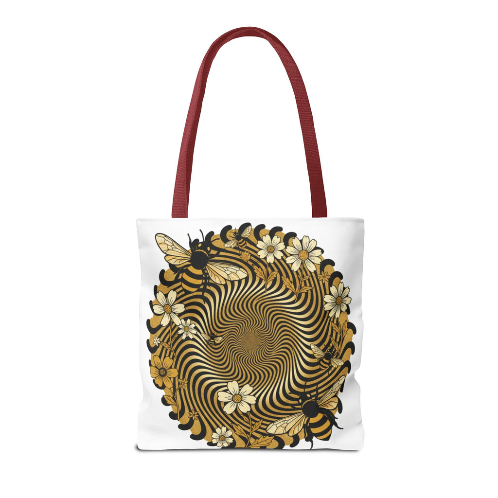 Bee Floral Spiral Tote Bag — Vintage Honeybee Floral Swirl Design