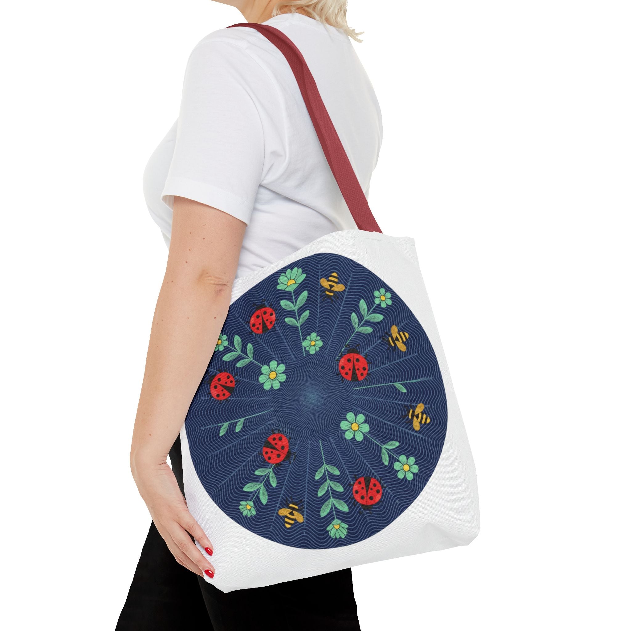 Ladybug Garden Tote Bag — Floral Circular Print AOP Tote