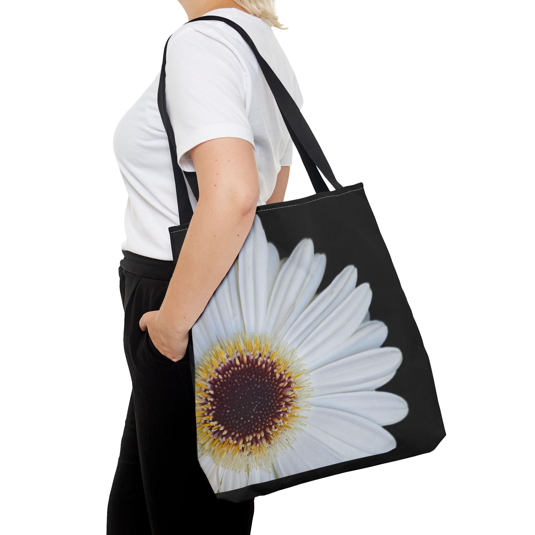 Daisy Corner Tote Bag — White Floral AOP Shopper