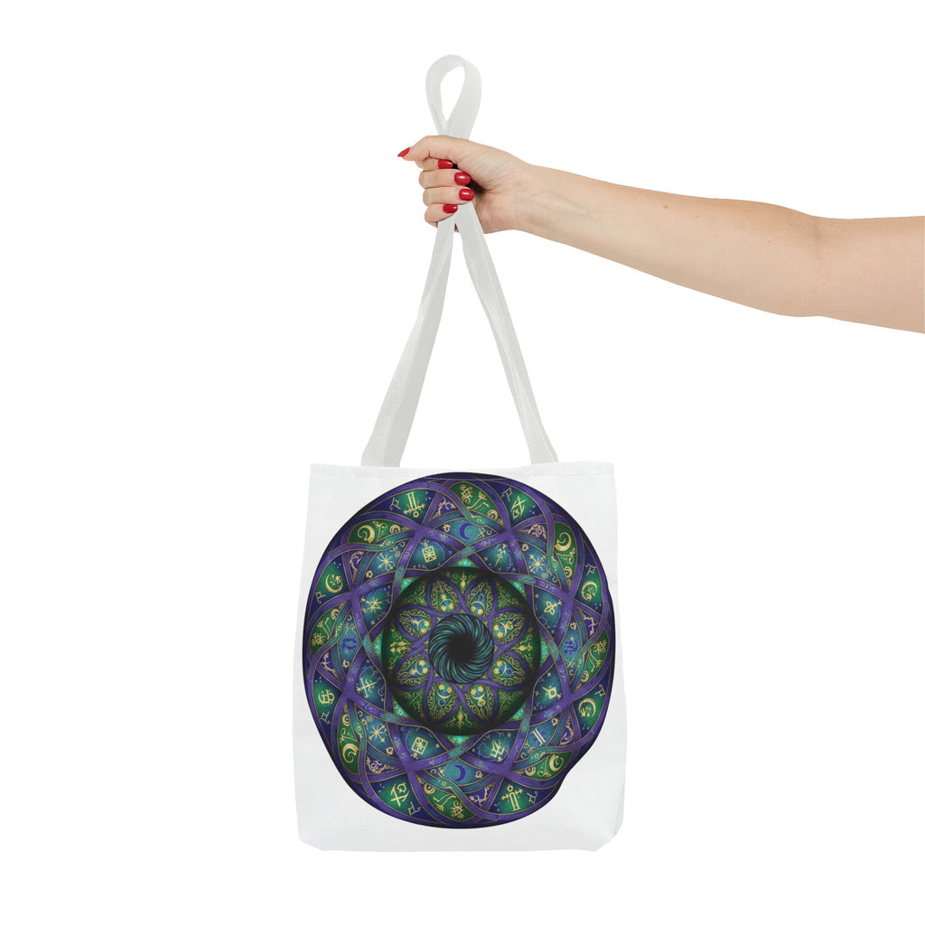 Mystic Mandala Tote Bag — Purple Green Spiral All-Over Print