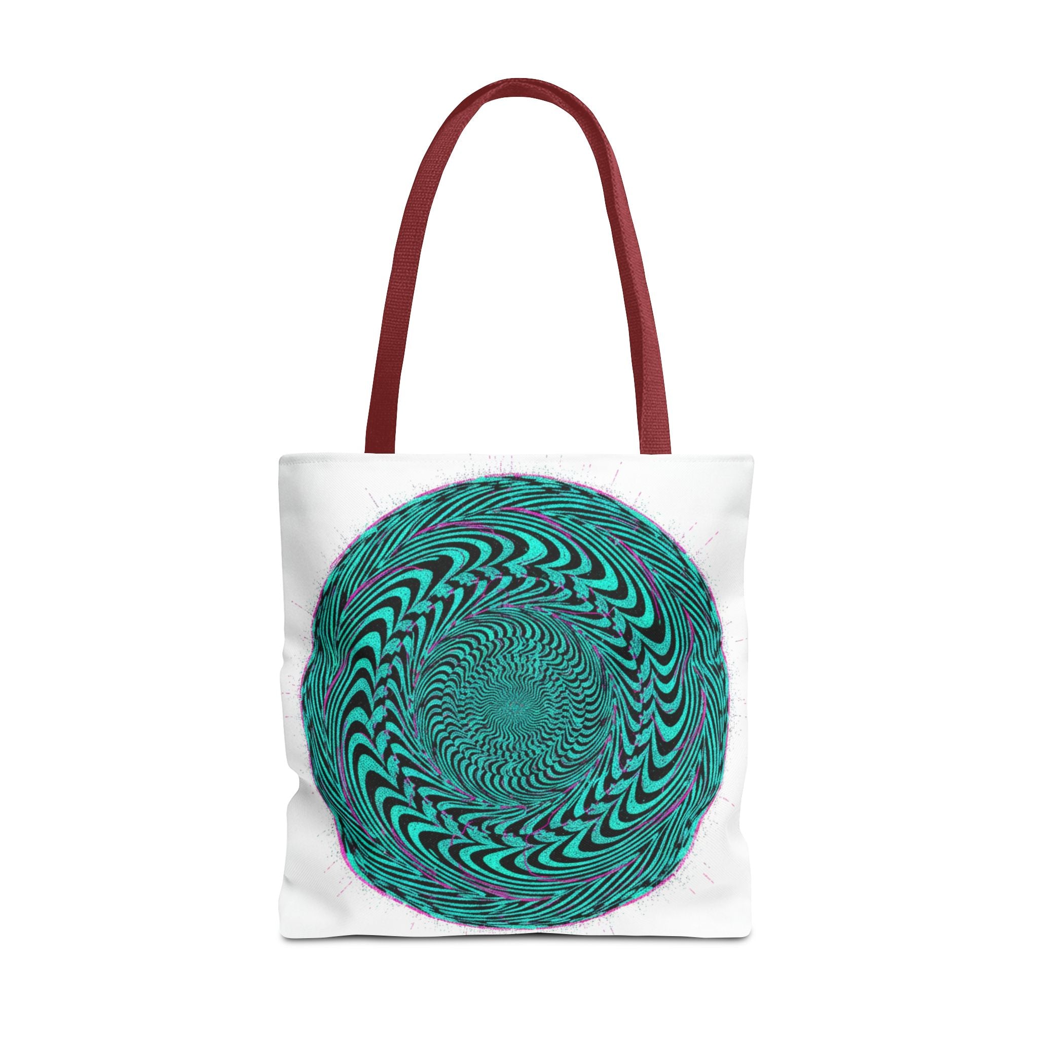Psychedelic Spiral Tote Bag — Teal Optical Illusion All-Over Print
