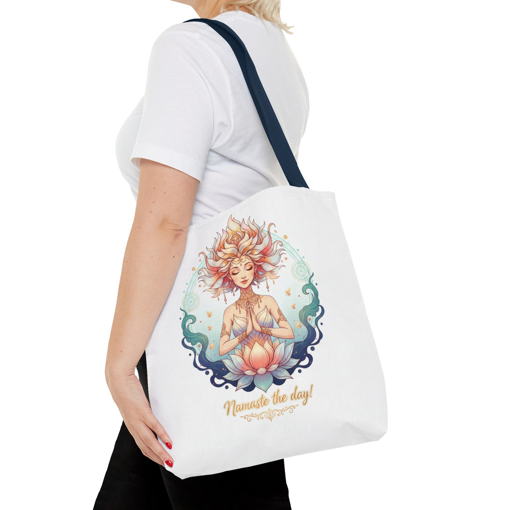 Yoga Lotus Tote Bag — "Namaste the day!" Meditation Canvas Tote