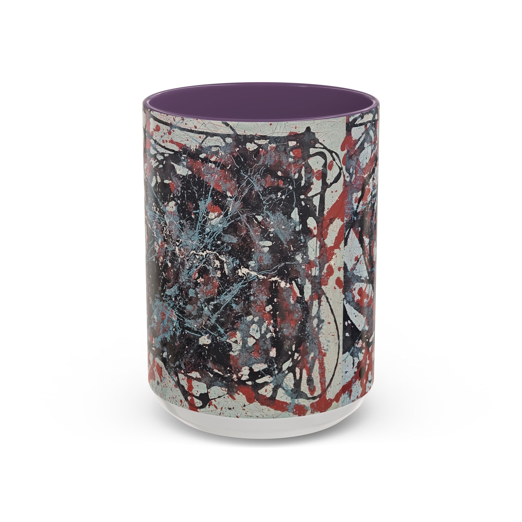 Abstract Splatter Accent Coffee Mug — Red, Black & White Artistic Design (11/15oz)