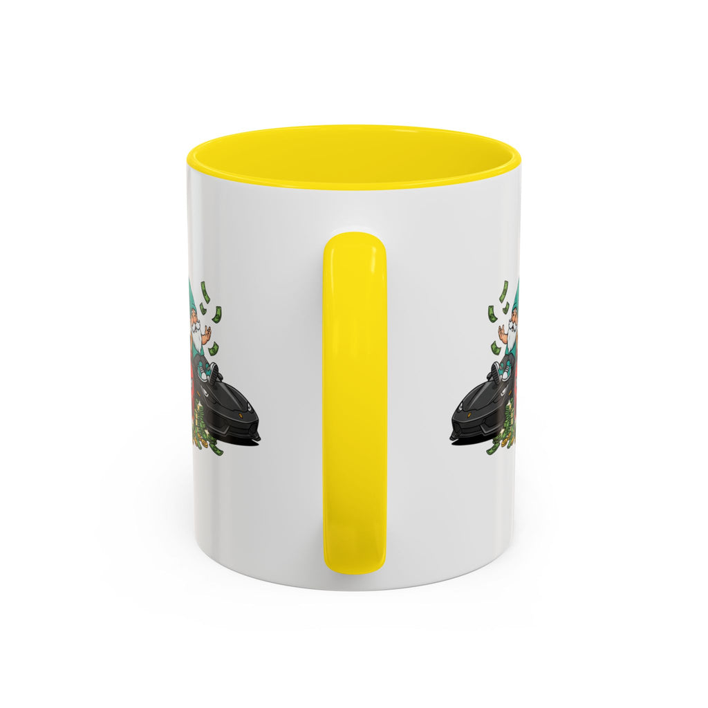 Gnome Car Crew Accent Coffee Mug — Racing Gnomes with Sports Cars (11/15oz)