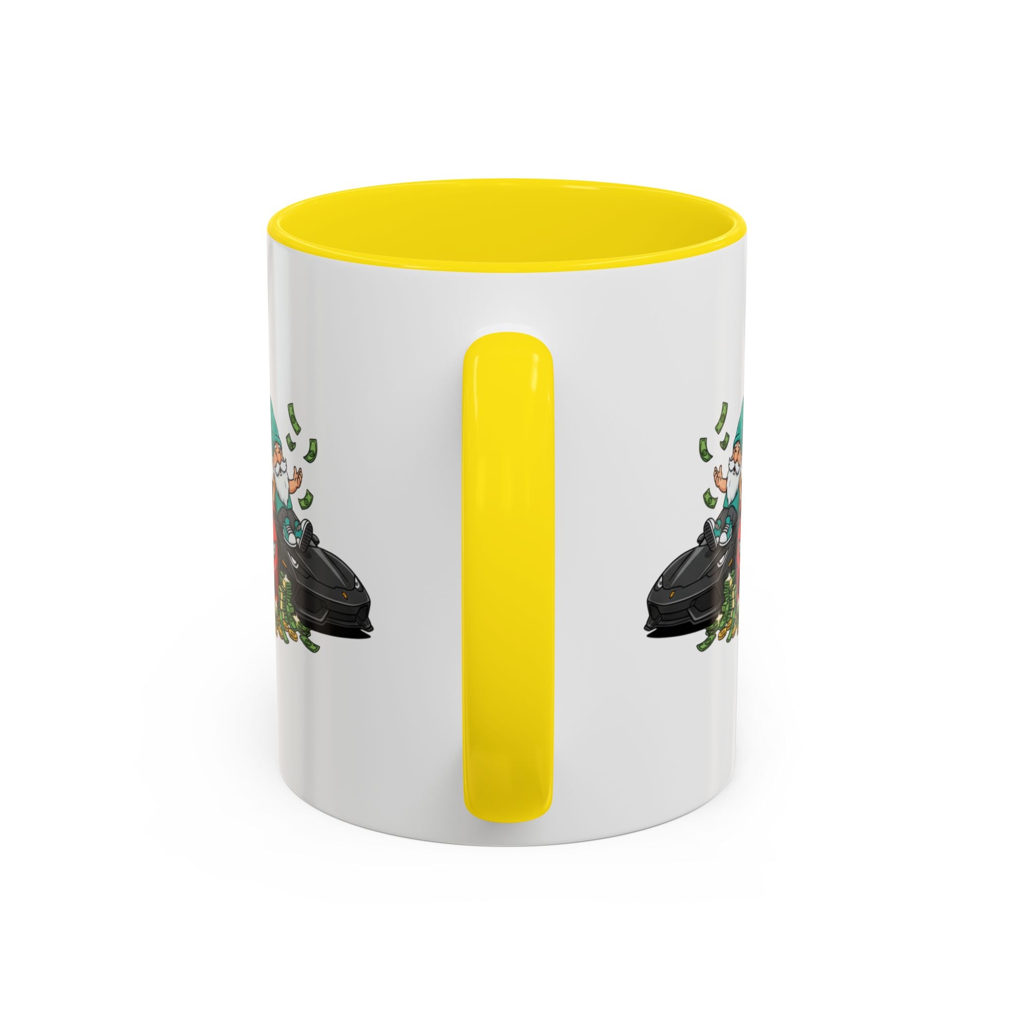 Gnome Car Crew Accent Coffee Mug — Racing Gnomes with Sports Cars (11/15oz)