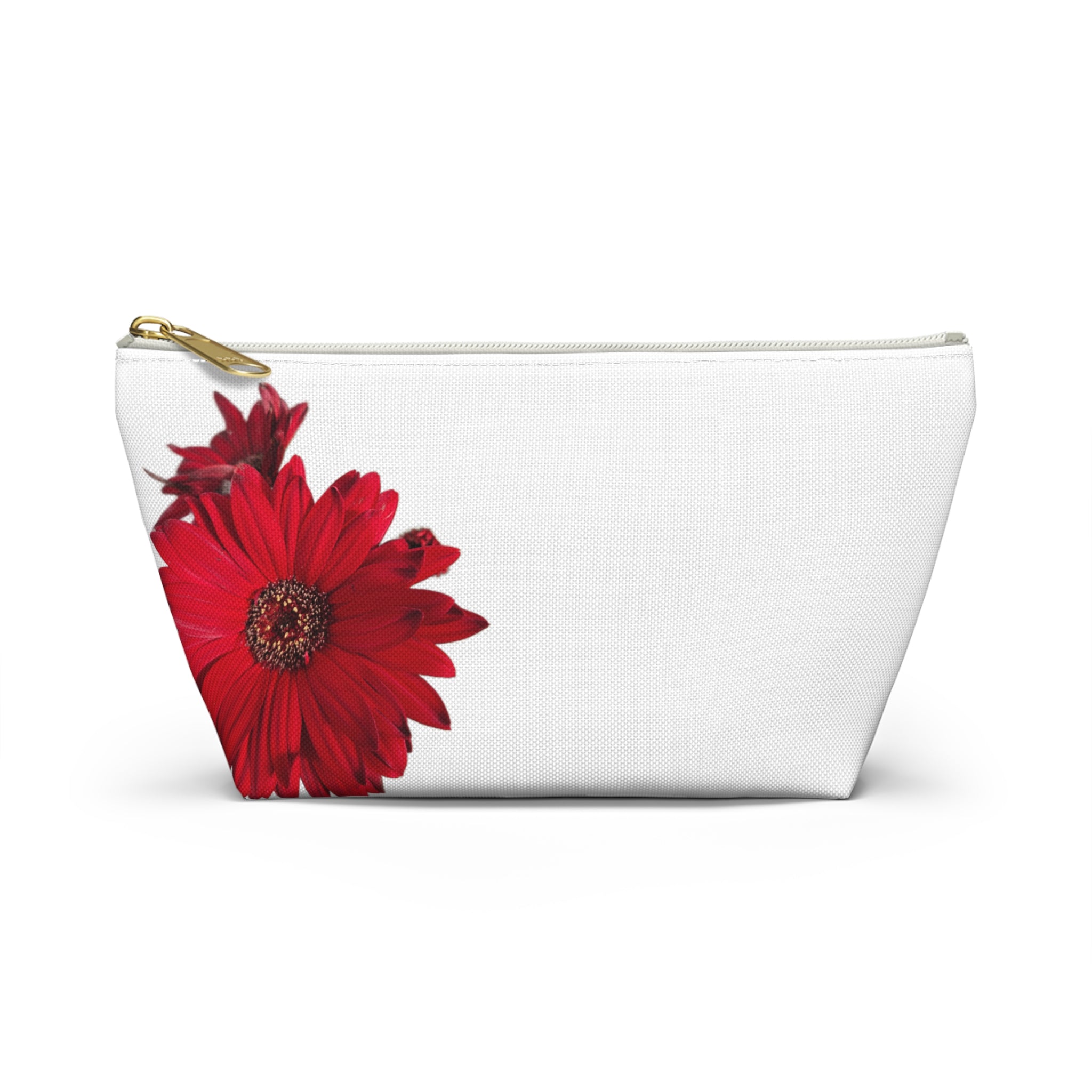 Red Daisy Accessory Pouch — Floral Makeup Bag with T-Bottom