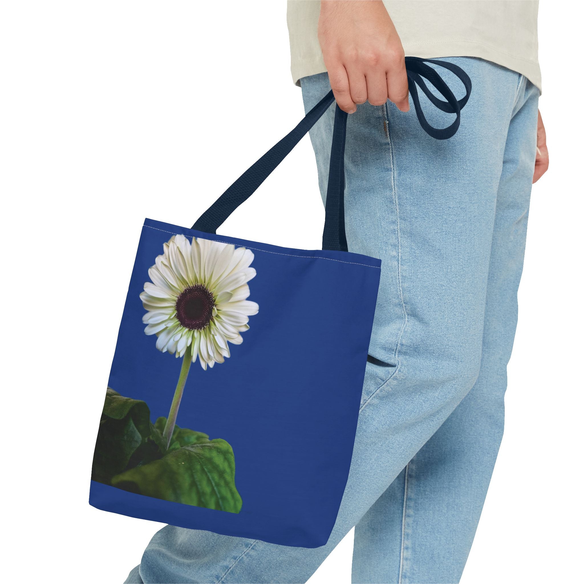 Daisy Print Tote Bag — White Floral All-Over-Print Canvas Tote