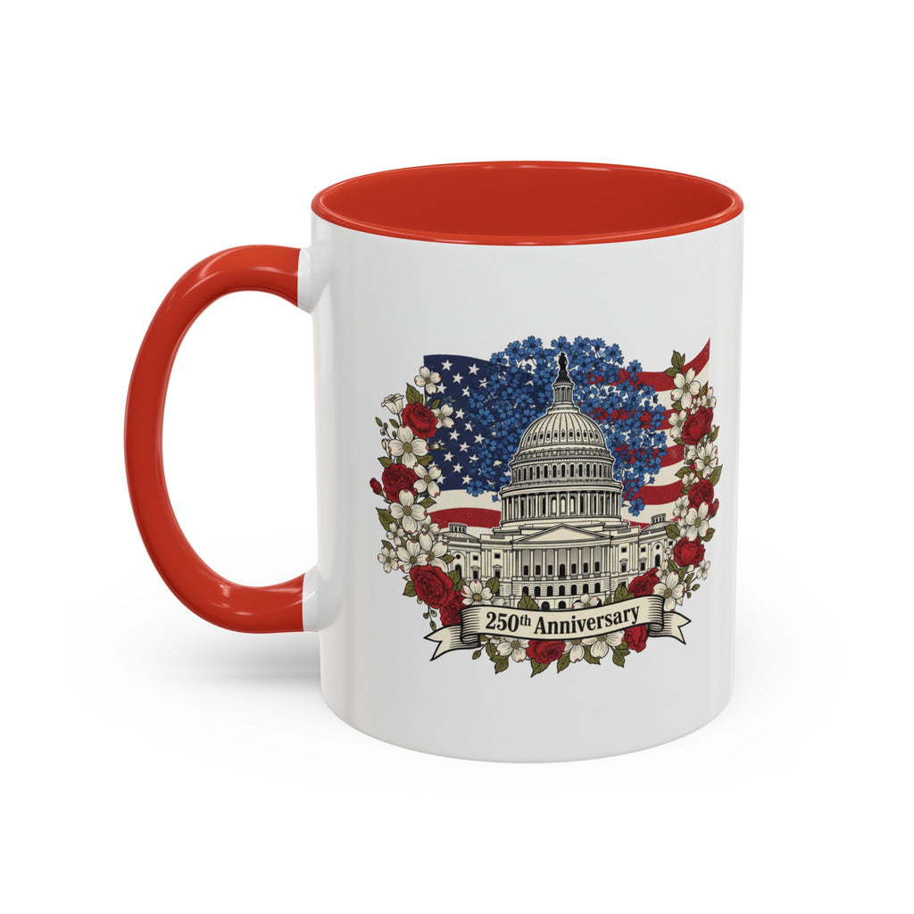 Capitol 250th Anniversary Accent Coffee Mug – Patriotic American Flag Floral Design (11/15oz)