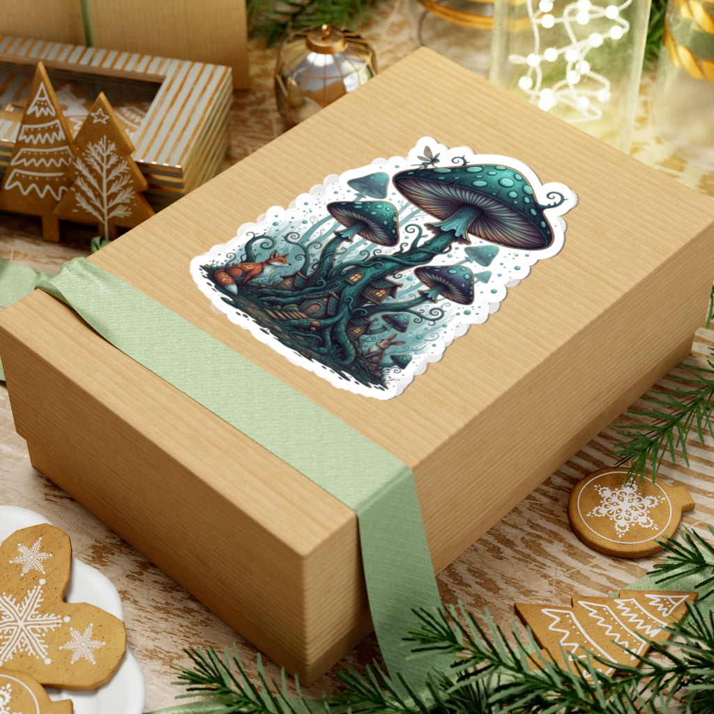 Enchanted Mushroom Forest Kiss-Cut Sticker – Whimsical Fairy Cottage Decal for Laptops & Journals