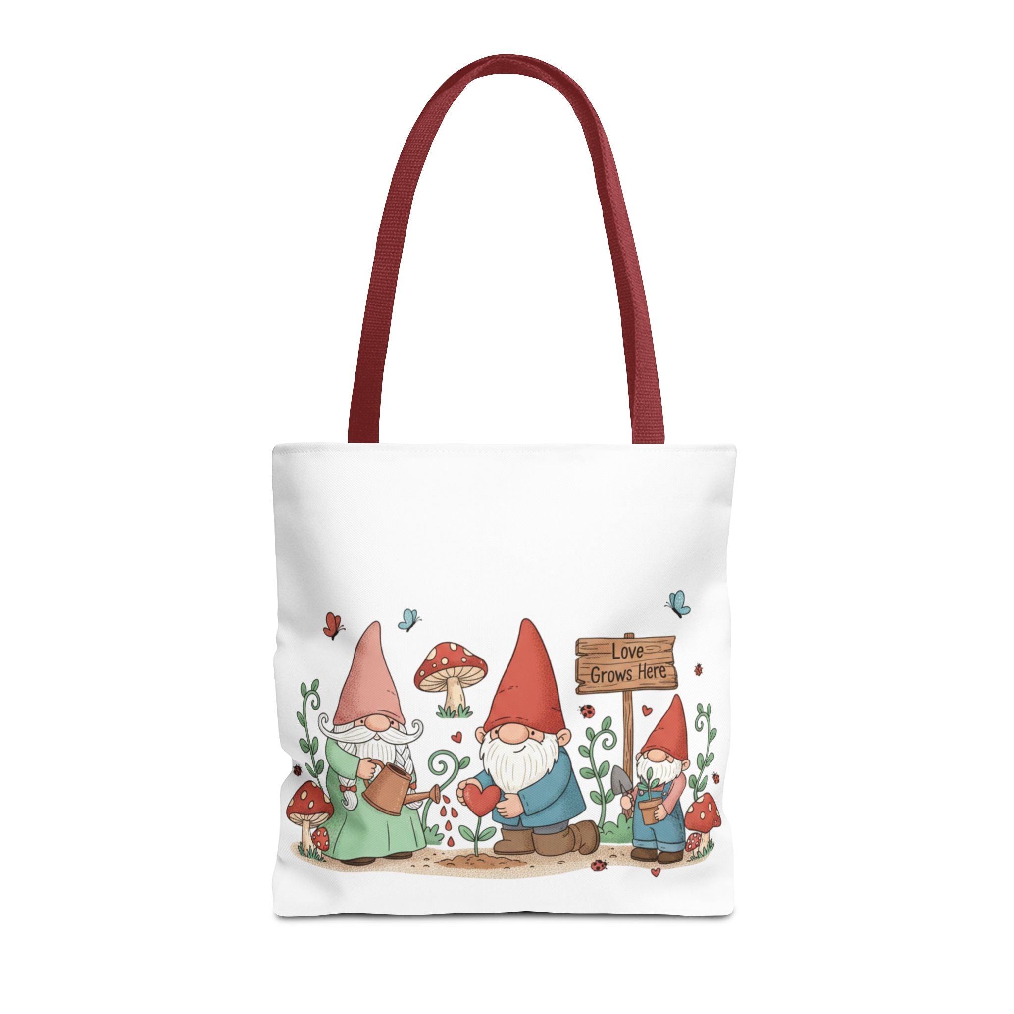 Gnome Garden Tote Bag — Cute Gardening Gnomes "Love Grows Here" Canvas Tote