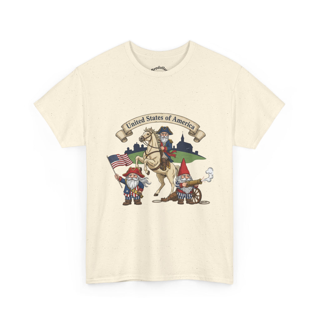 Patriotic Gnome & Horse Tee — "United States of America" Graphic T-Shirt