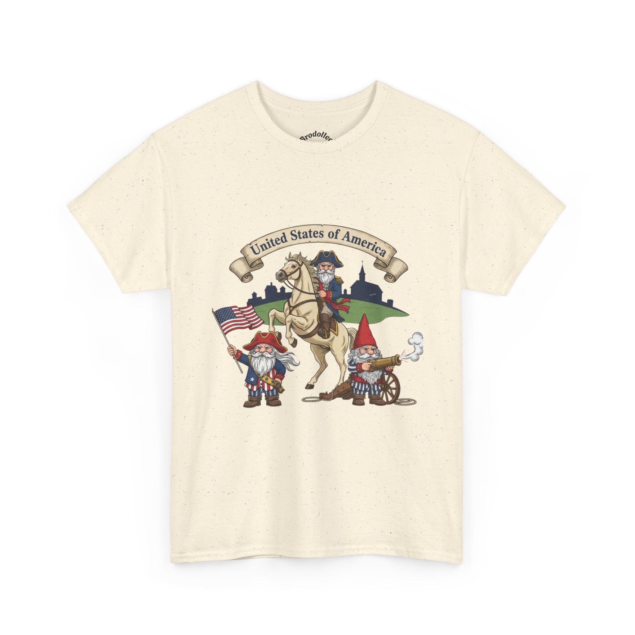 Patriotic Gnome & Horse Tee — "United States of America" Graphic T-Shirt