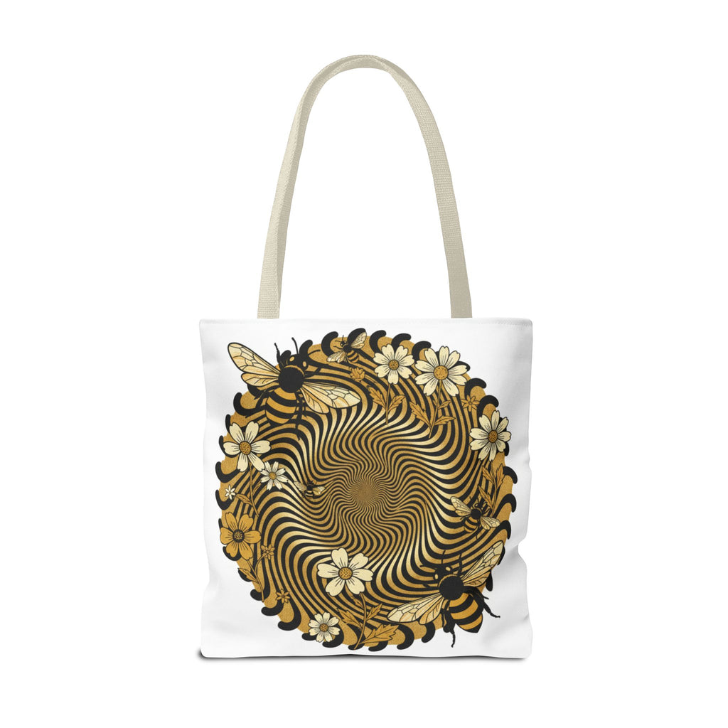 Bee Floral Spiral Tote Bag — Vintage Honeybee Floral Swirl Design