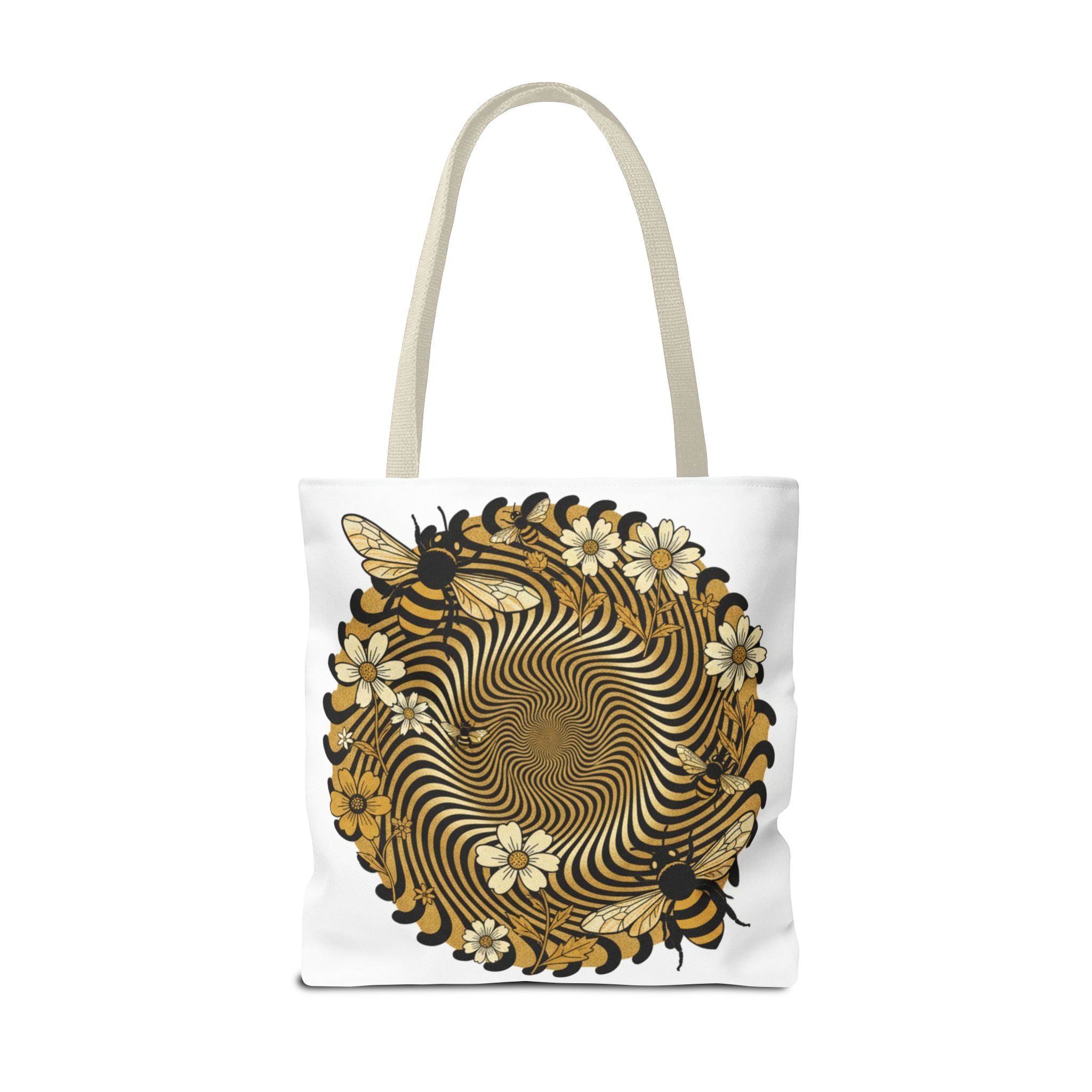 Bee Floral Spiral Tote Bag — Vintage Honeybee Floral Swirl Design