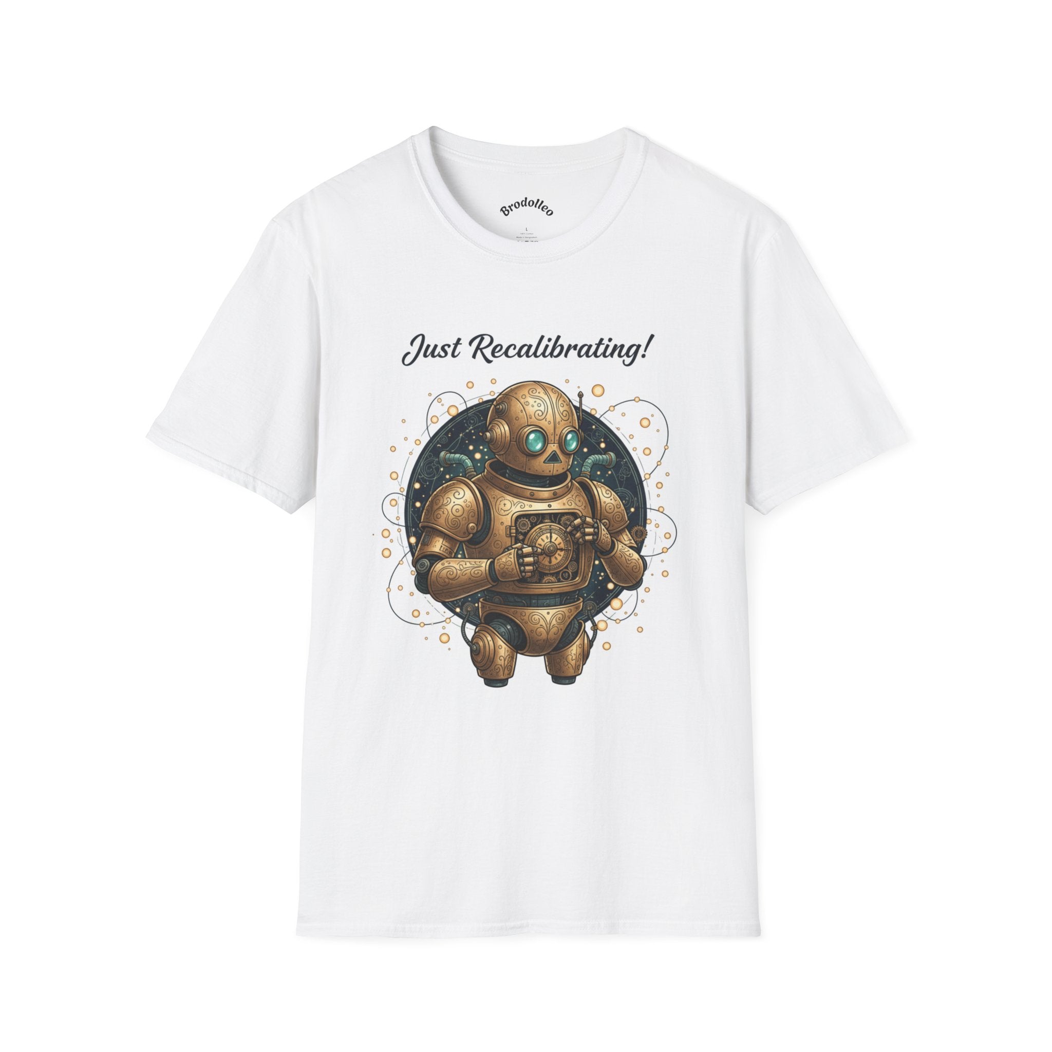 Robot T-Shirt — "Just Recalibrating!" Vintage Steampunk Space Tee