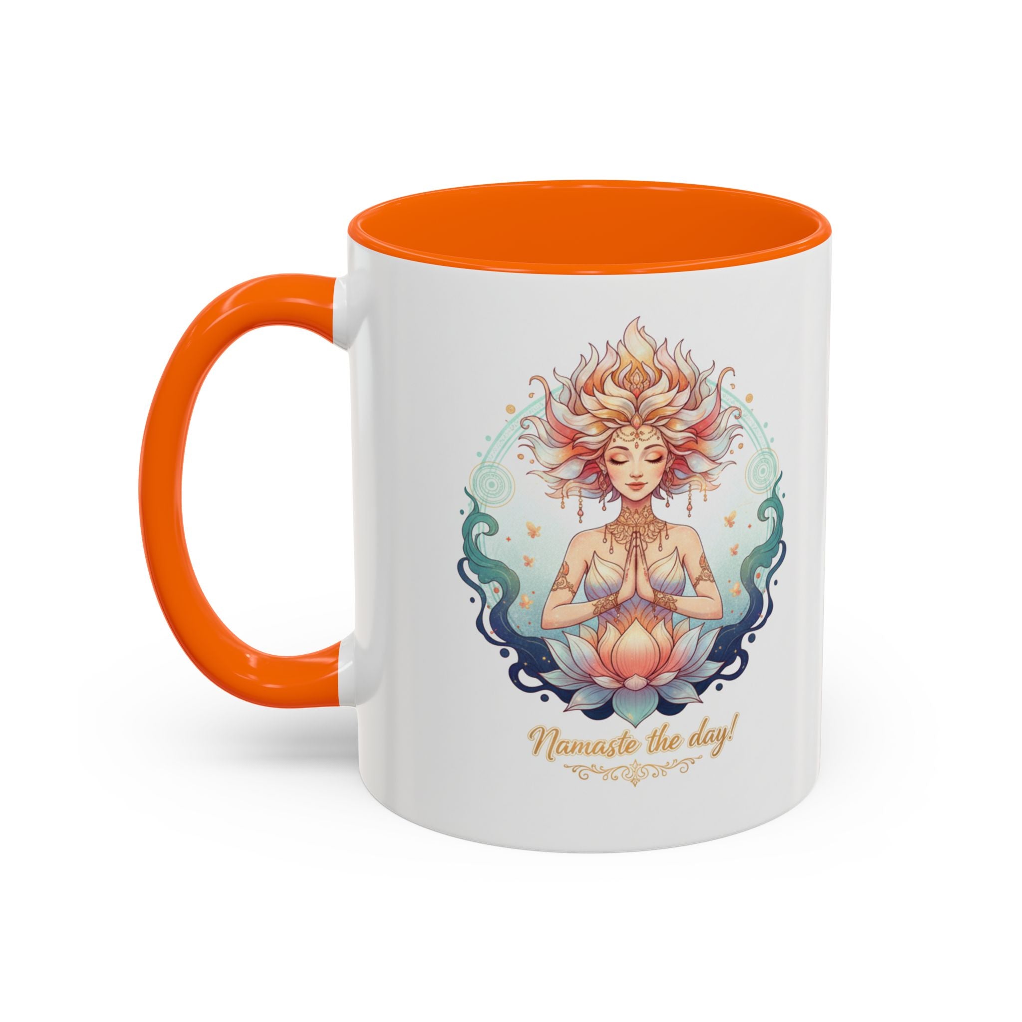 Namaste the Day Yoga Coffee Mug — Lotus Meditation Accent Mug (11/15oz)