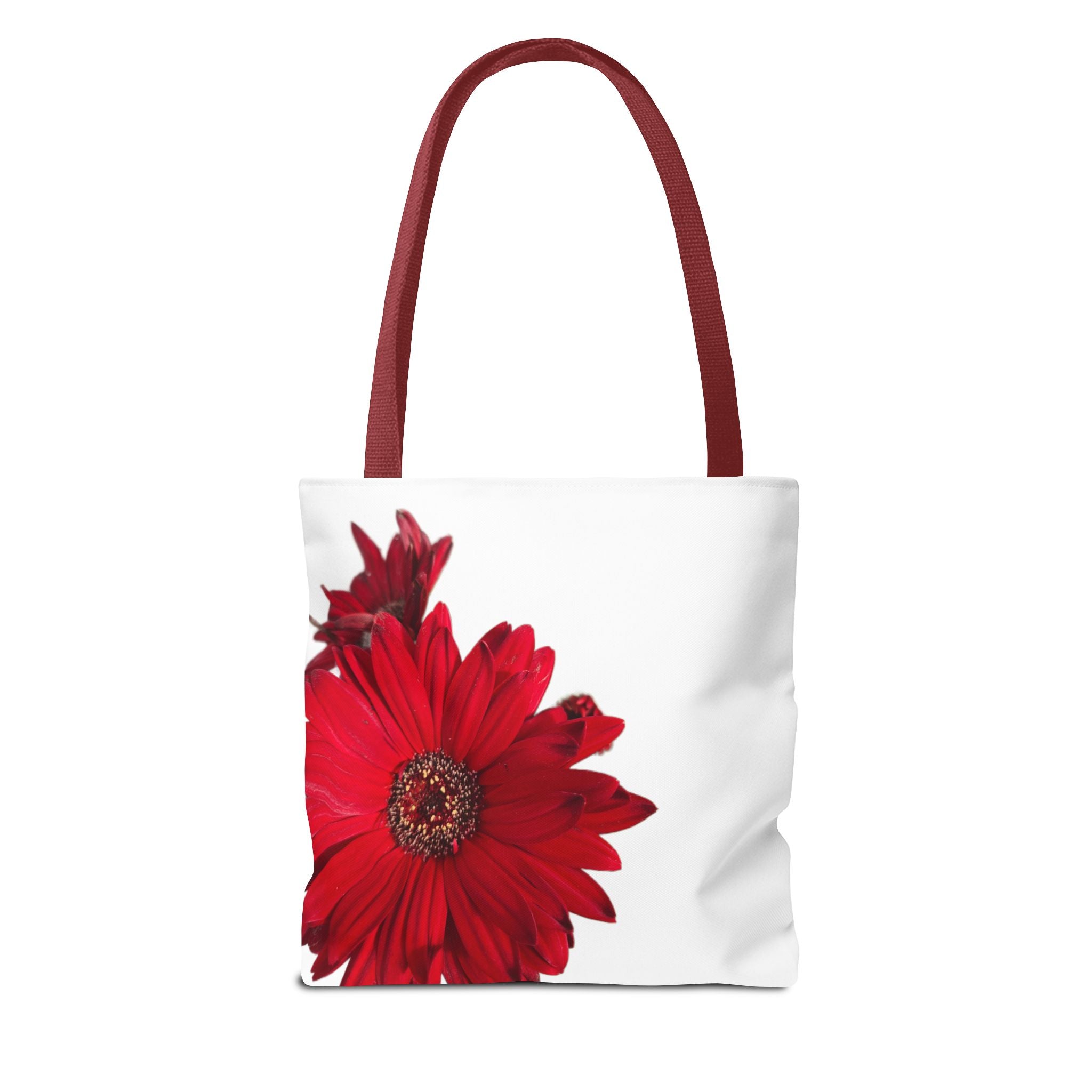 Red Gerbera Floral Tote Bag – Bright Daisy Print Canvas Tote