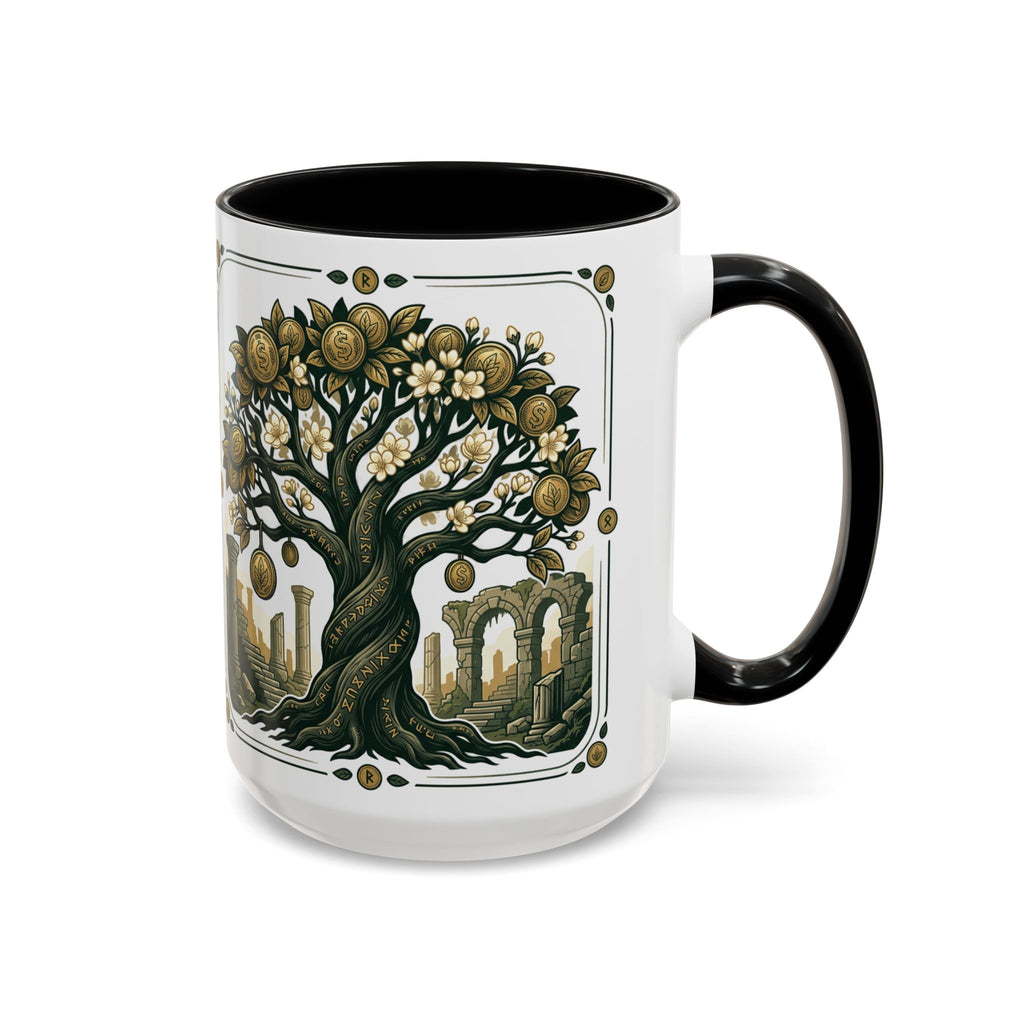 Ornate Tree of Coins Coffee Mug — Gold Ruins Accent Ceramic Mug (11/15oz)